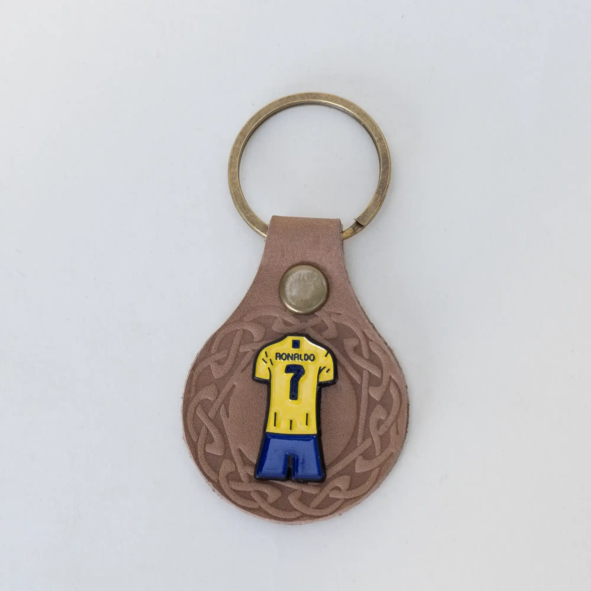 Handmade Leather Keychain with Yellow Number 7 Football Jersey