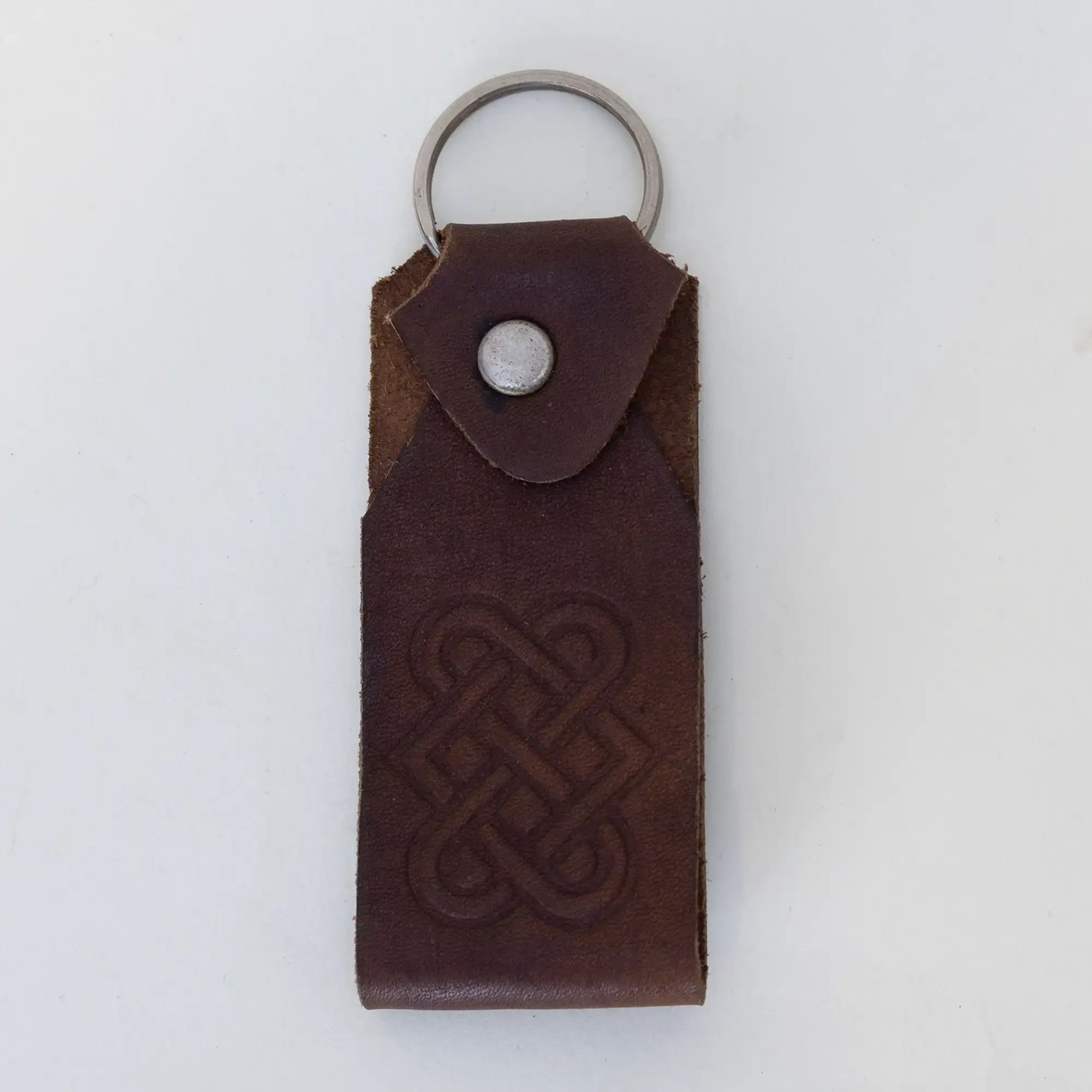 Brown Natural Leather Key Pouch with Geometric Embossing