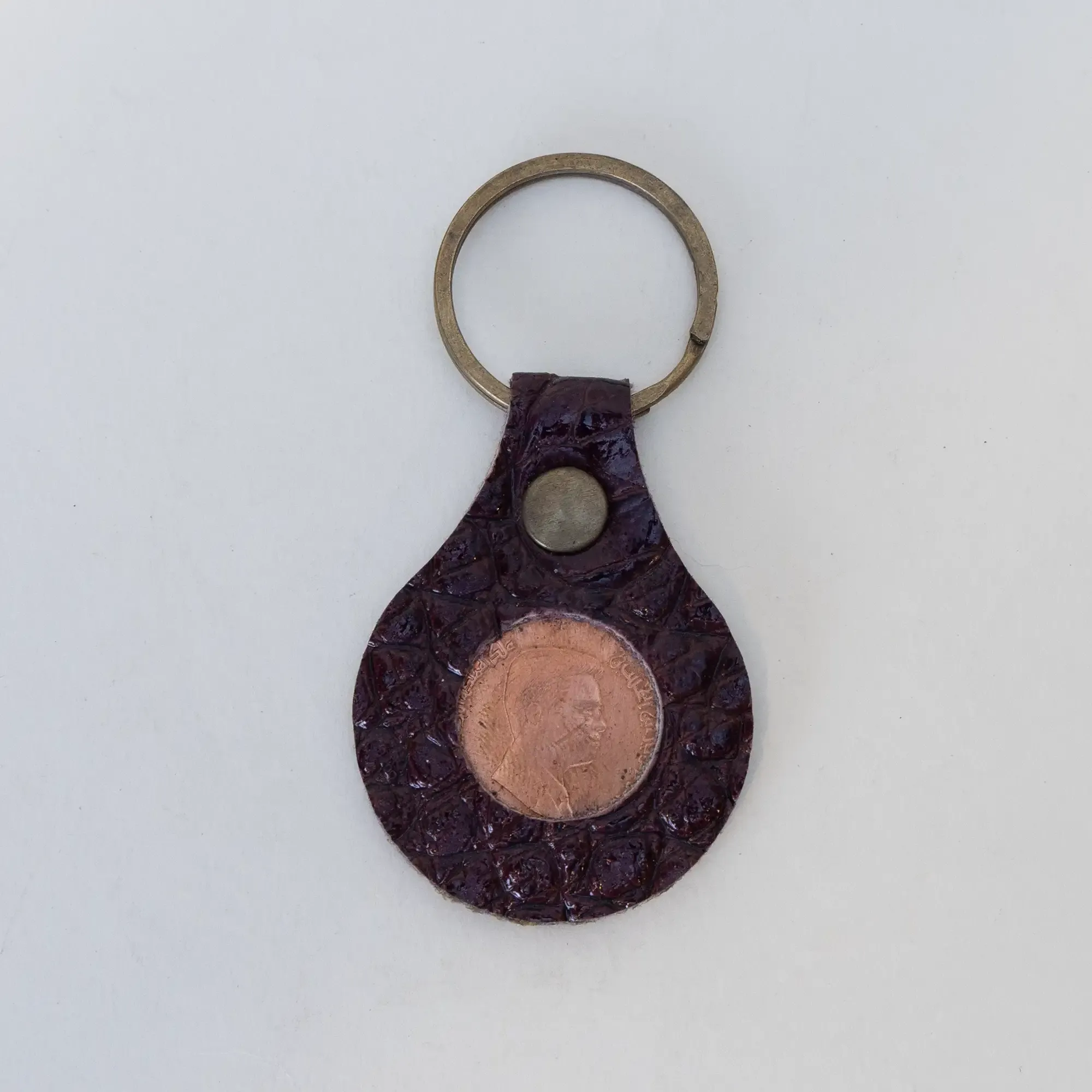Leather Keychain with Inset Coin Medallion Handcrafted Design