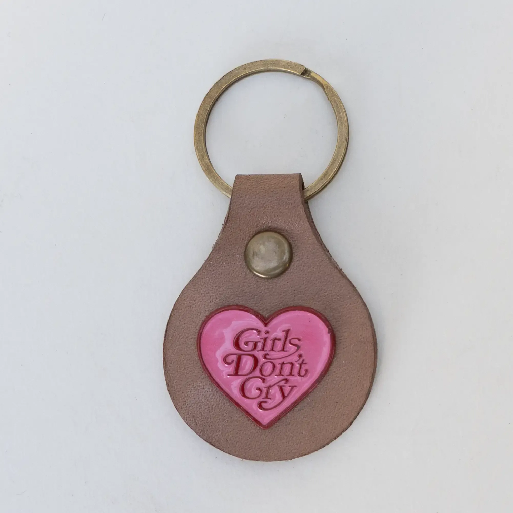 Handcrafted Leather Keychain with Girls Don't Cry Heart Design
