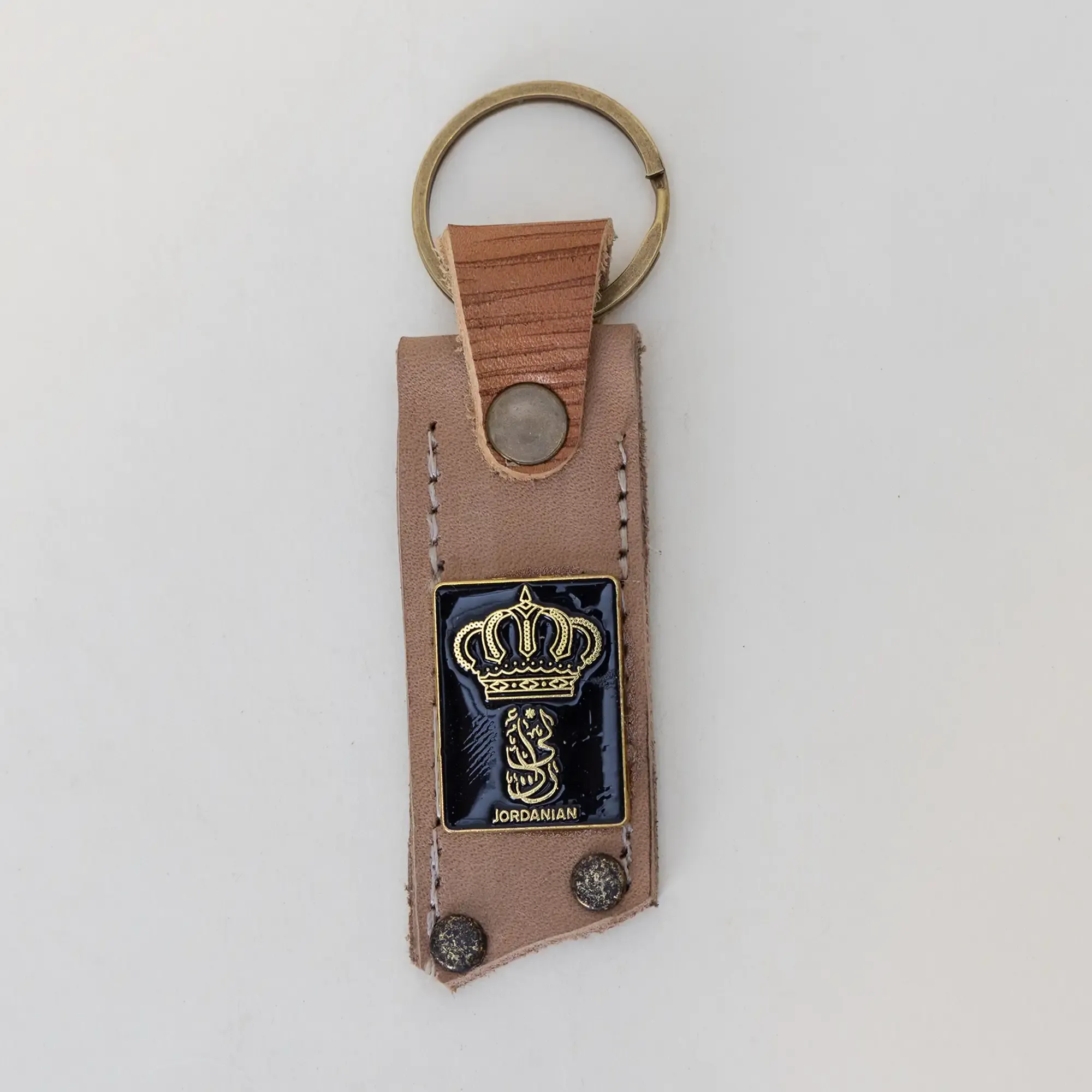 Leather Keychain with Gold Crown on Long Tag Handcrafted Design