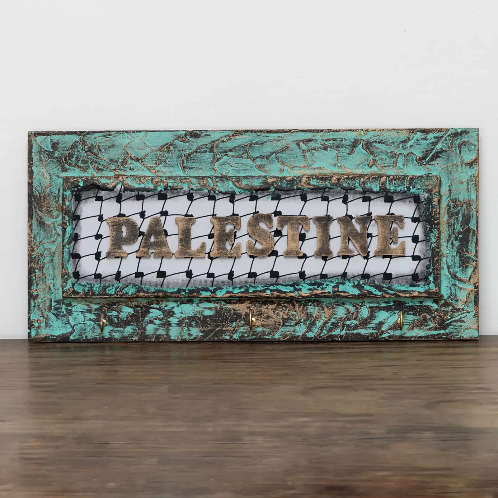 Palestinian Keffiyeh and Palestine Lettering Wall Key Holder