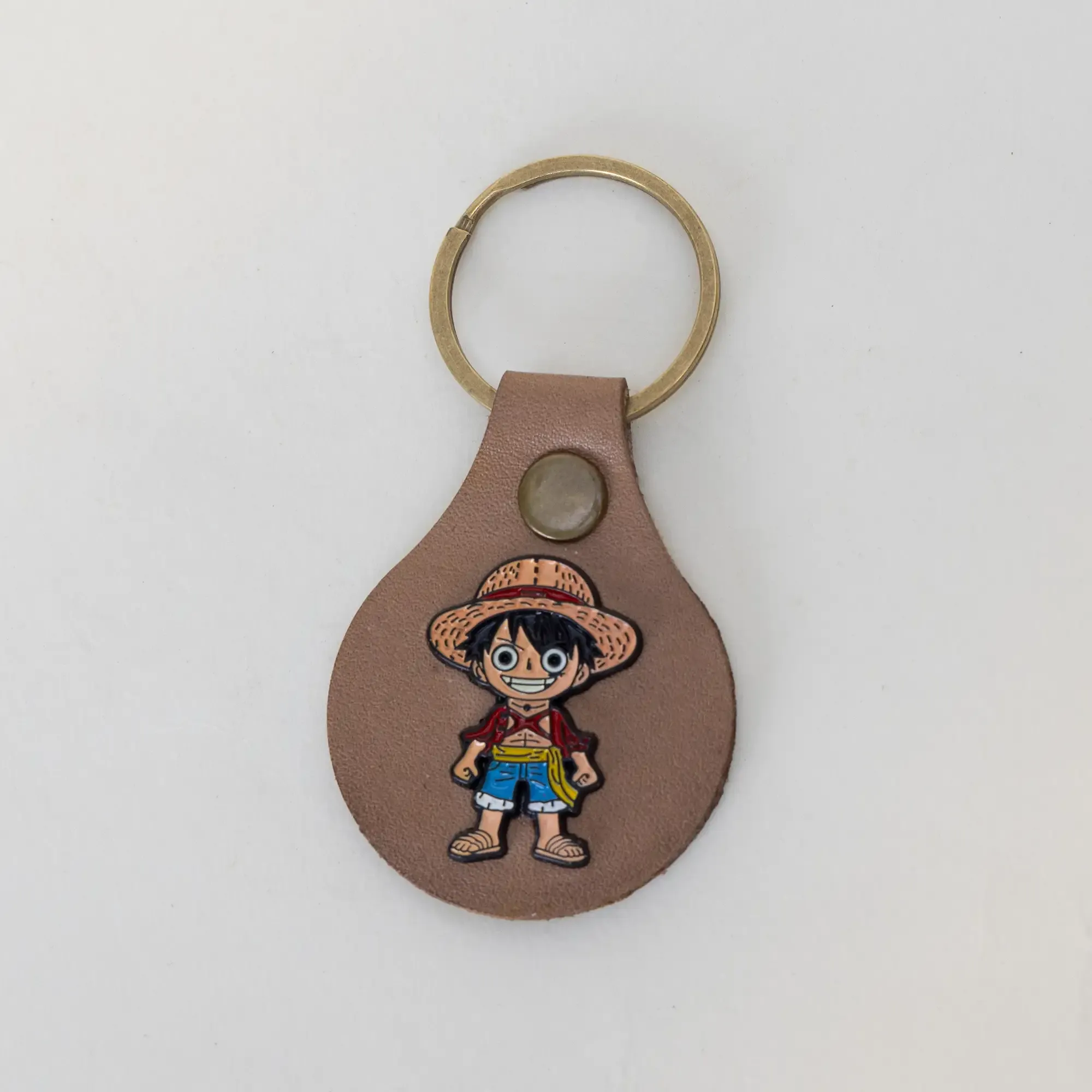 Artisan Natural Leather Keychain with Monkey D. Luffy Character