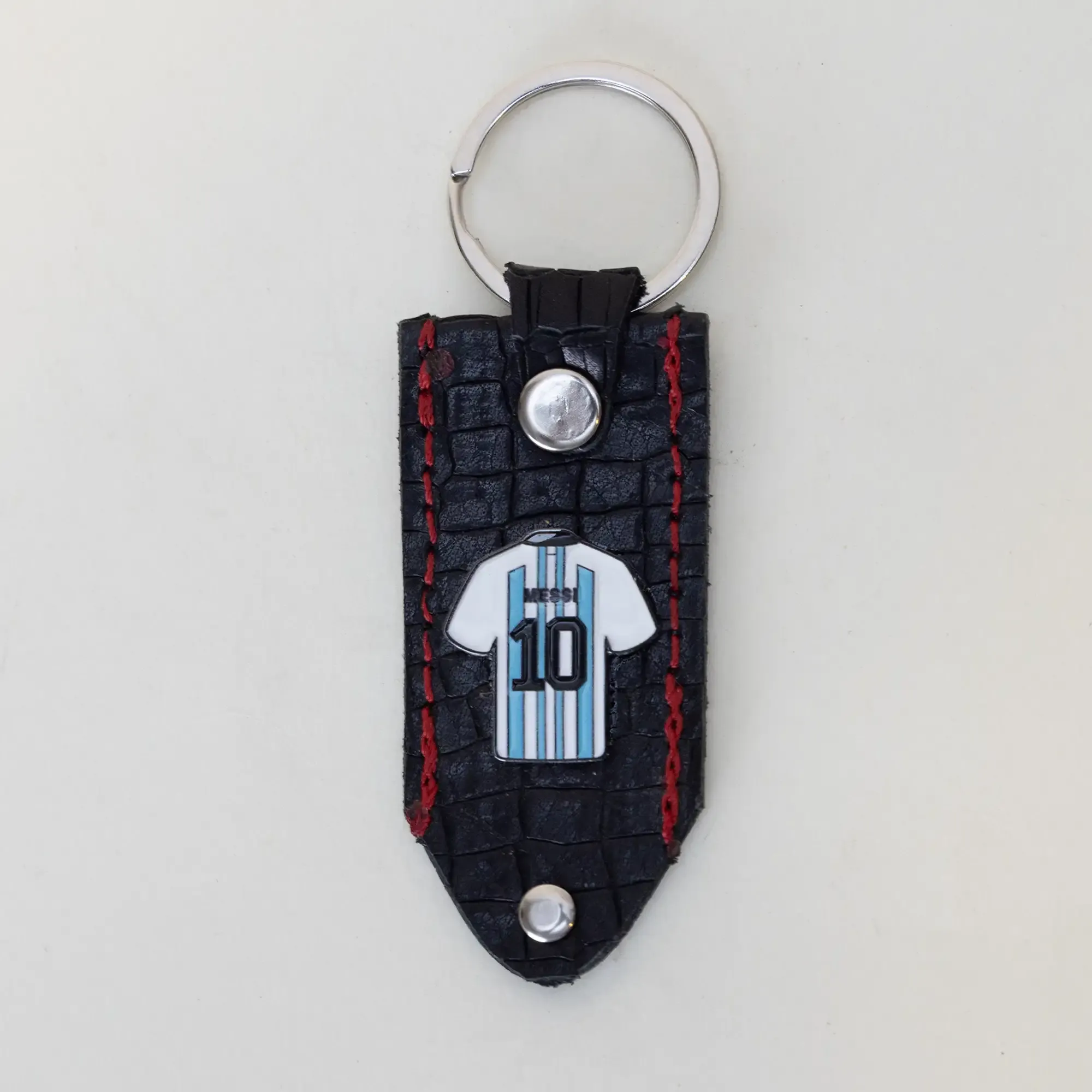 Natural Leather Keychain with Argentina Number 10 Football Jersey Tag