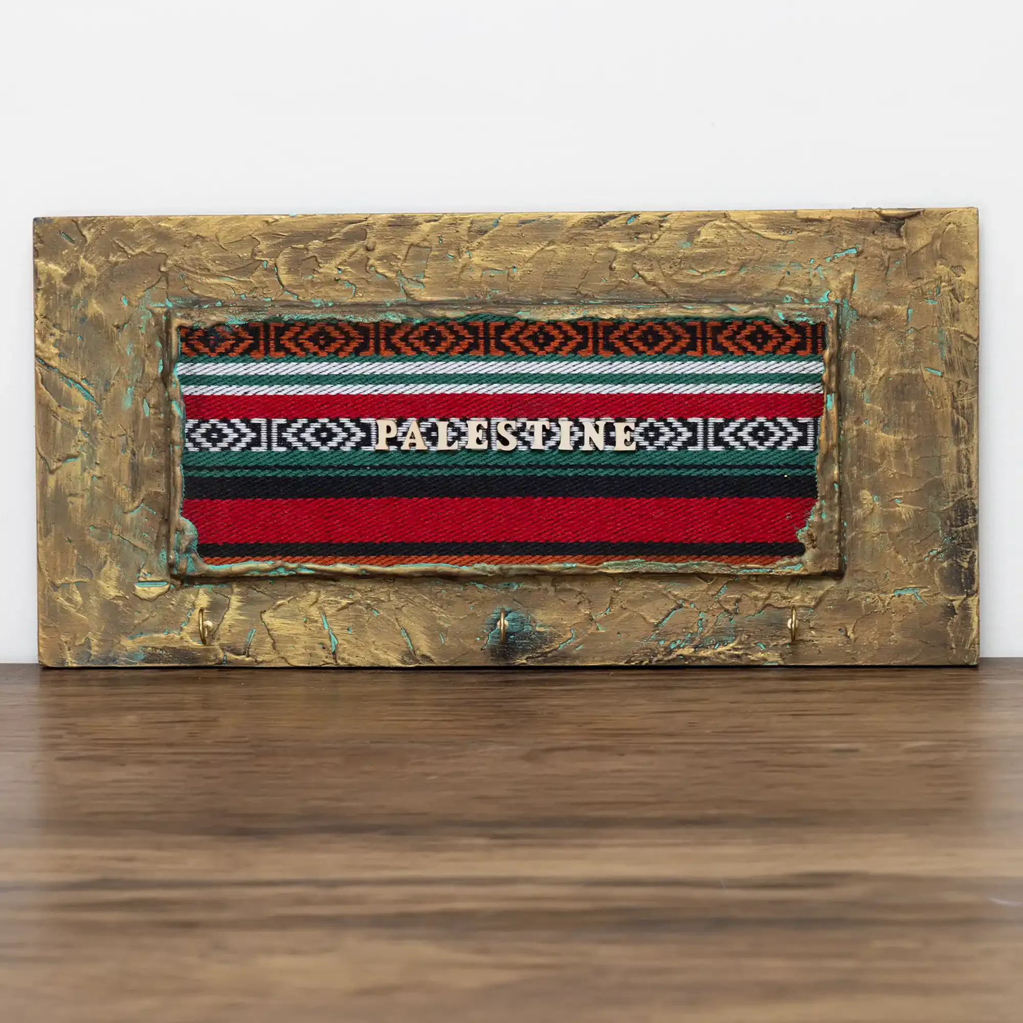 Artisan Palestinian Flag Textile Panel Wall-Mounted Key Holder
