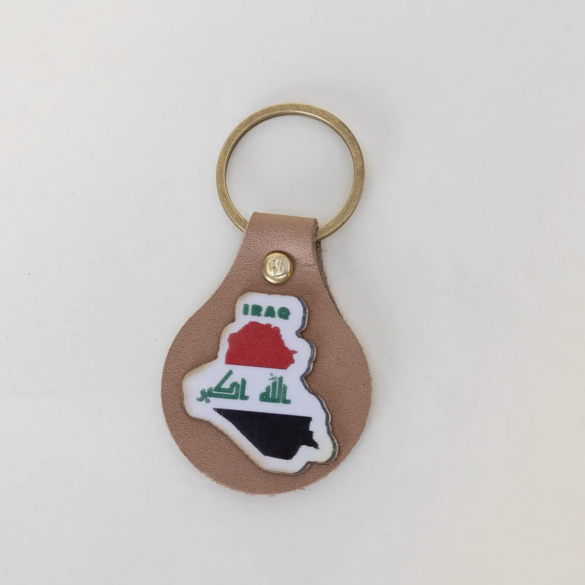 Handcrafted Leather Keychain with Iraq Map and Flag Medallion