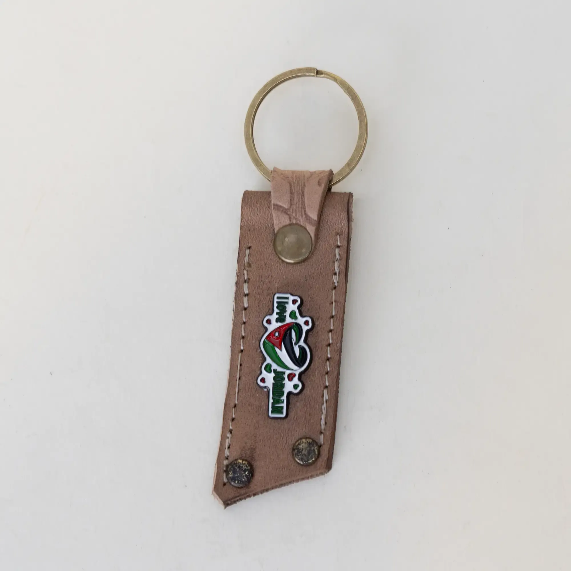 Handcrafted Leather Keychain with Jordanian Emblem on Long Tag