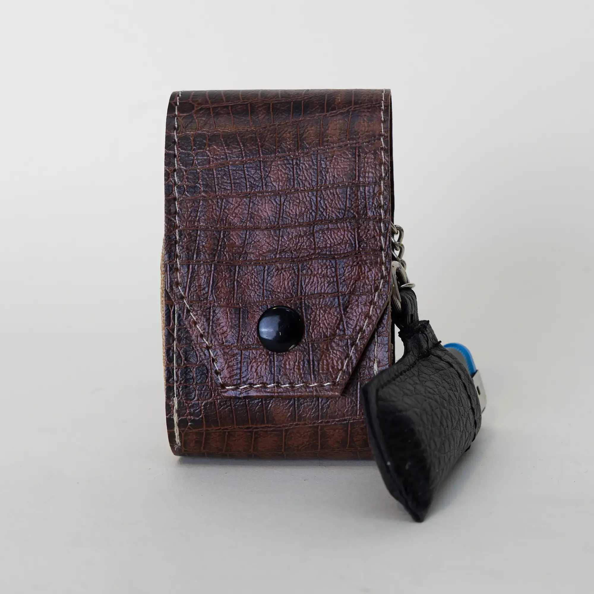 Handcrafted Dark Brown Patterned Leather Cigarette and Lighter Case