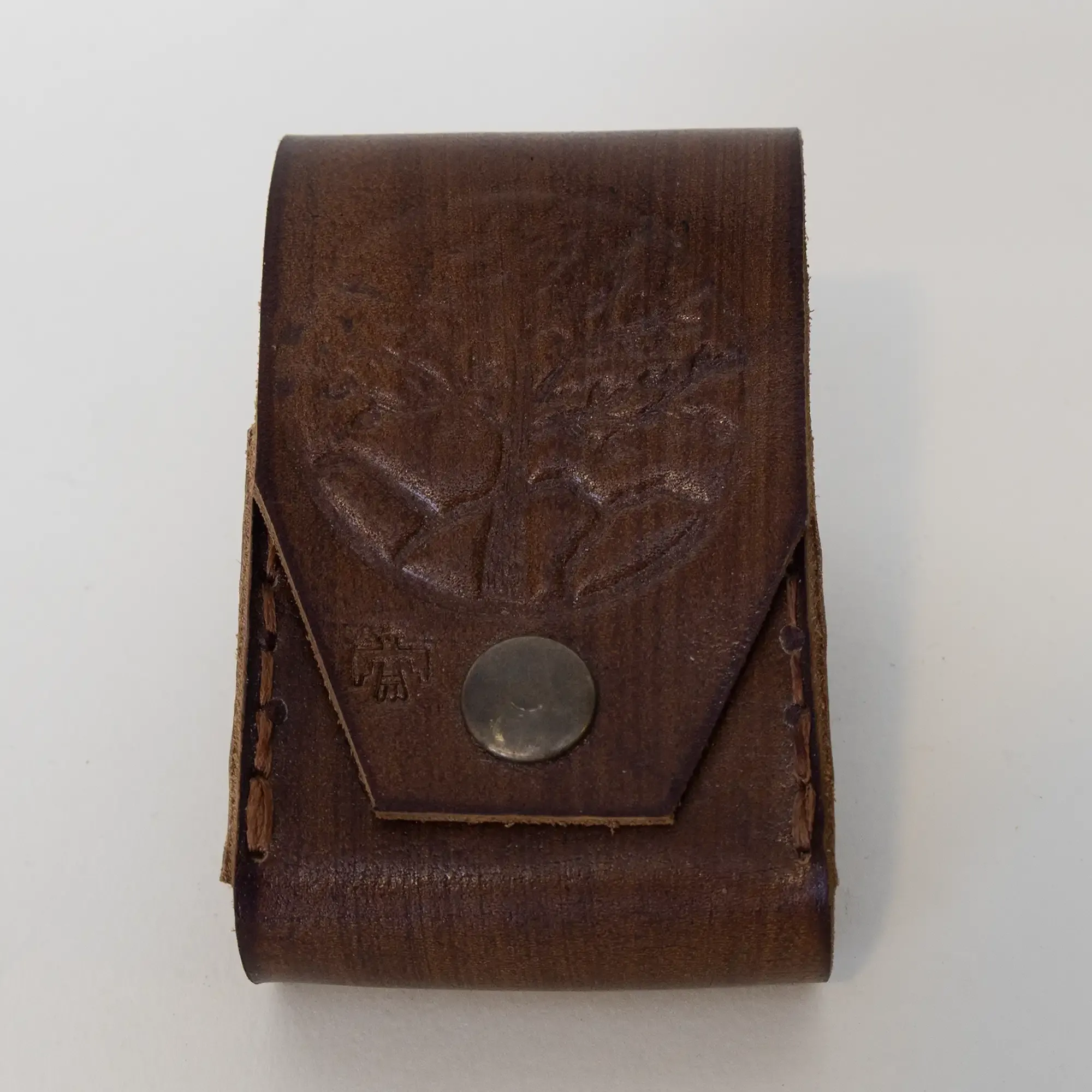 Brown Embossed Leather Cigarette Pack Case with Hand-Finished Details