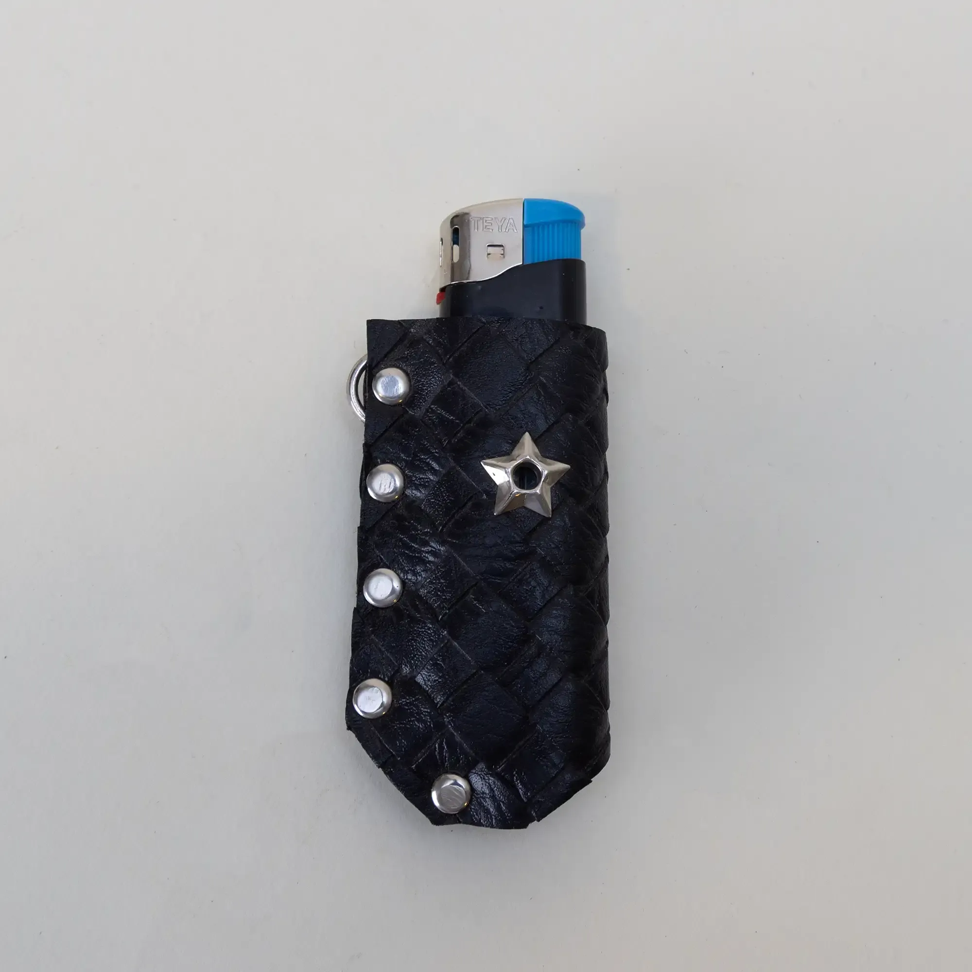 Black Star and Stud Leather Lighter Case with Hand-Finished Details