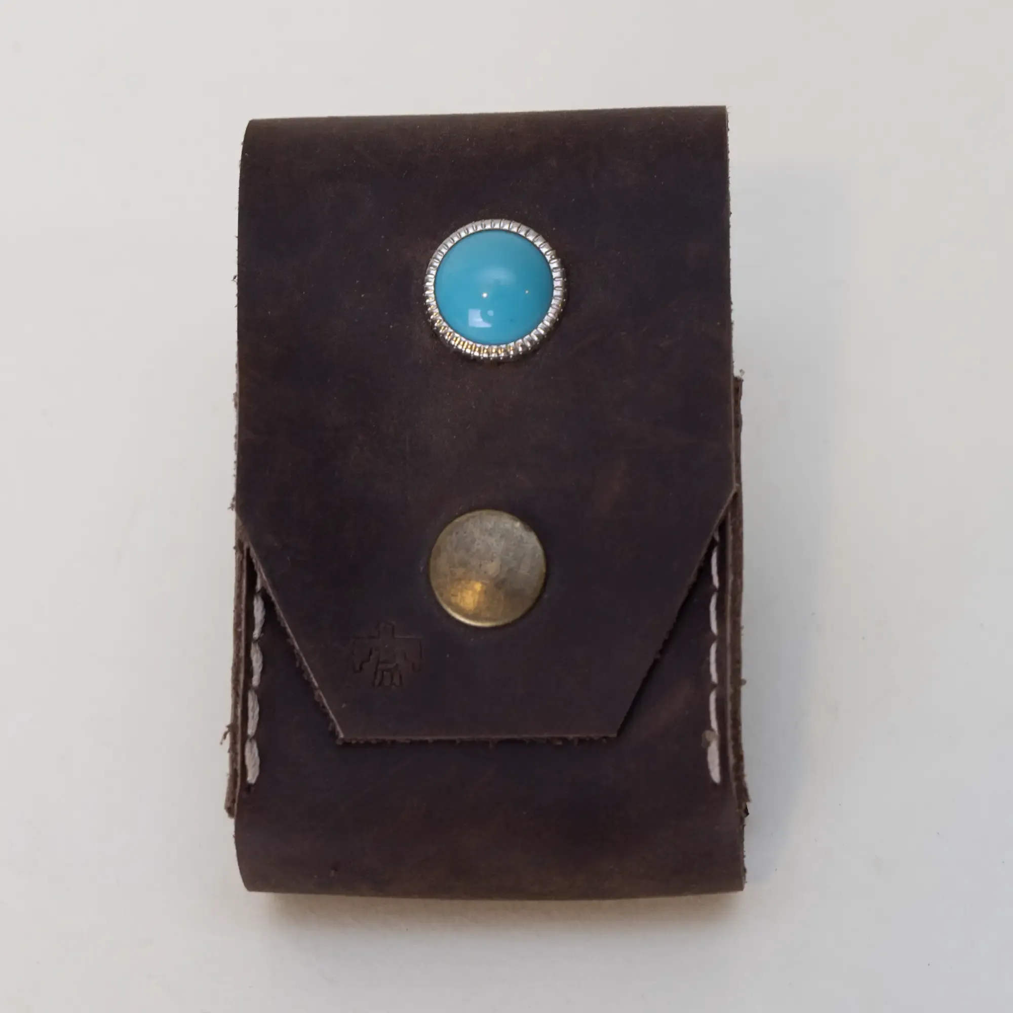 Handcrafted Dark Brown with Turquoise Stone Leather Cigarette Case