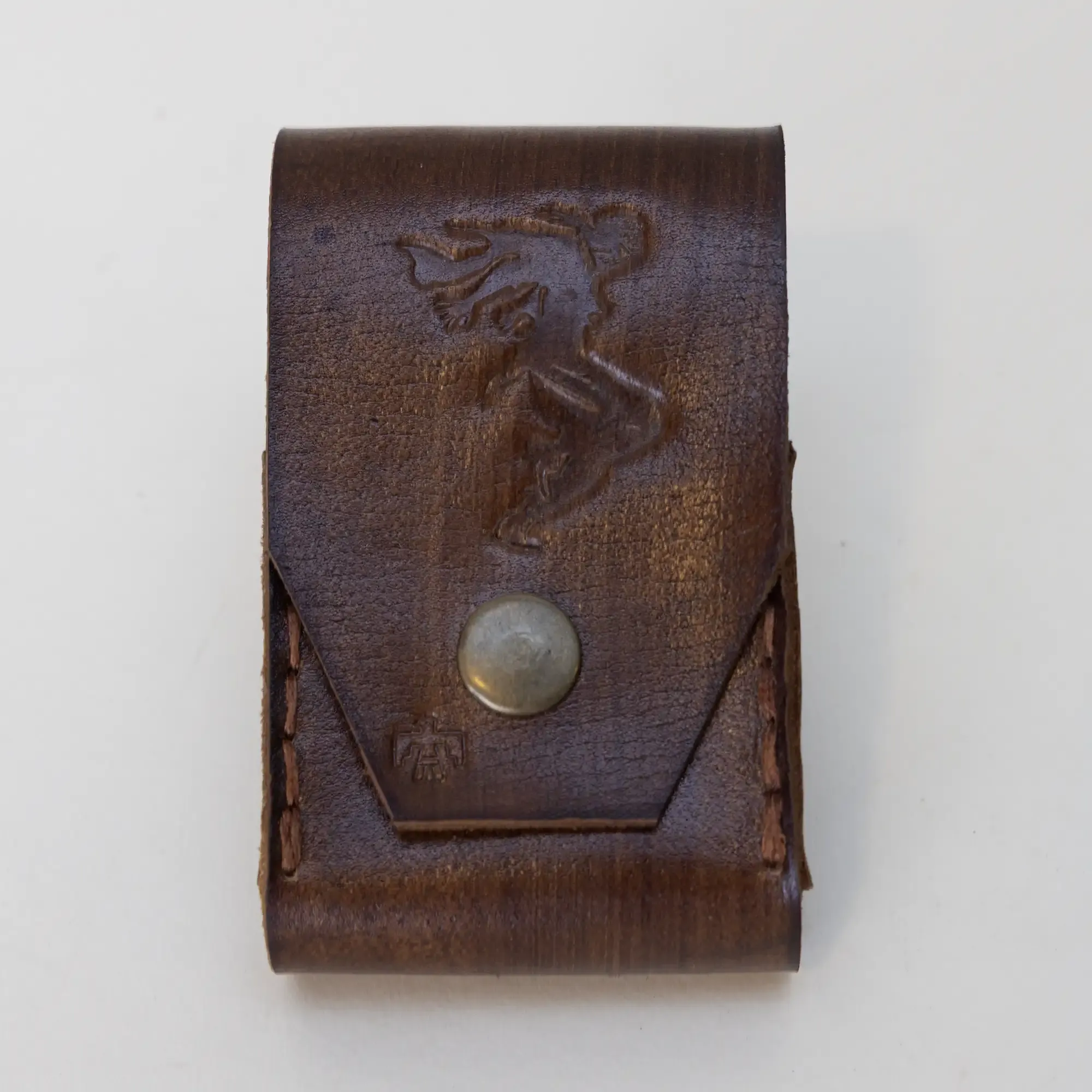 Brown Embossed Leather Cigarette Case with Hand-Finished Details