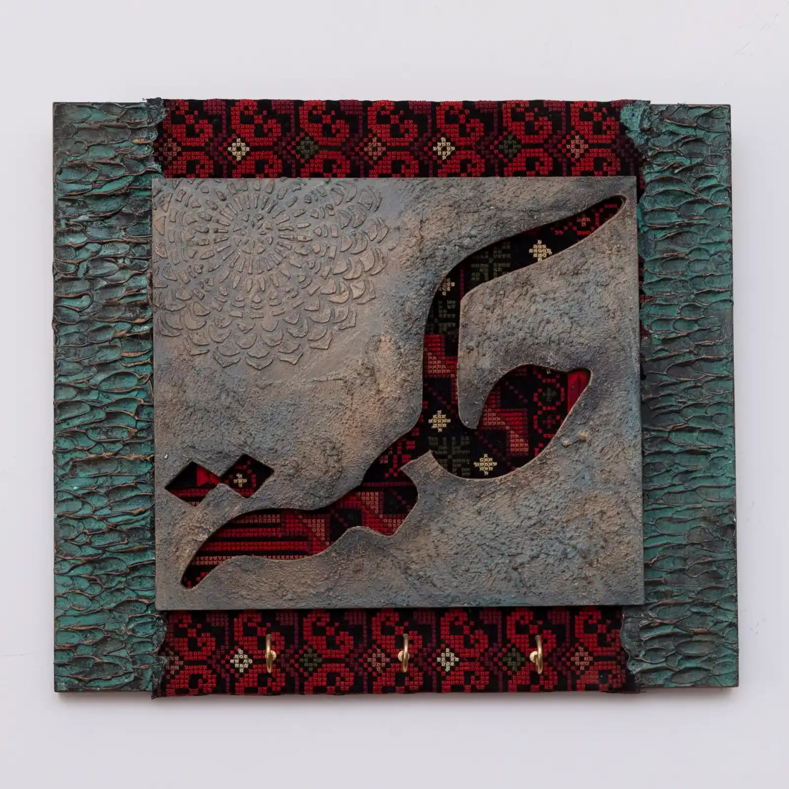 Square Arabic Calligraphy and Heritage Textile Wall Art