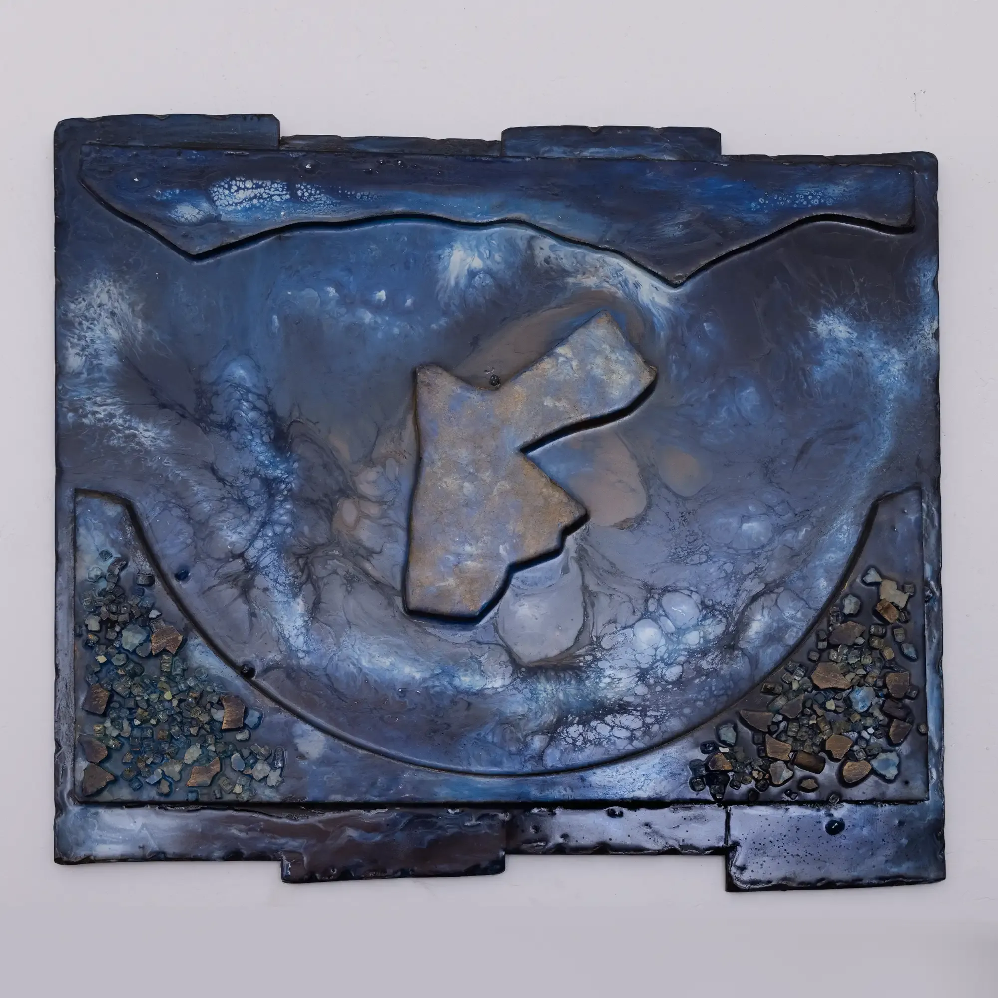 Decorative Wall Art with Blue Raised Map and Abstract Design