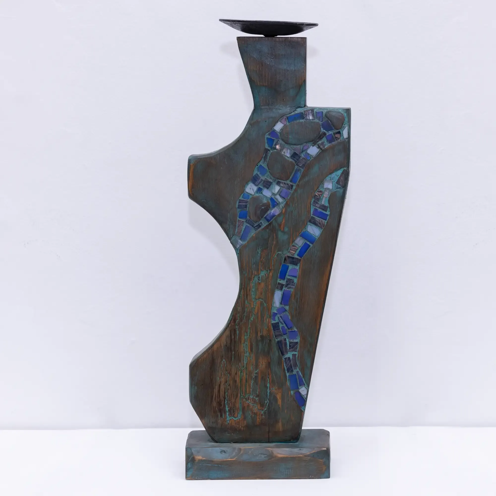 Handmade Blue Mosaic Abstract Candle Holder for Tabletop Decor