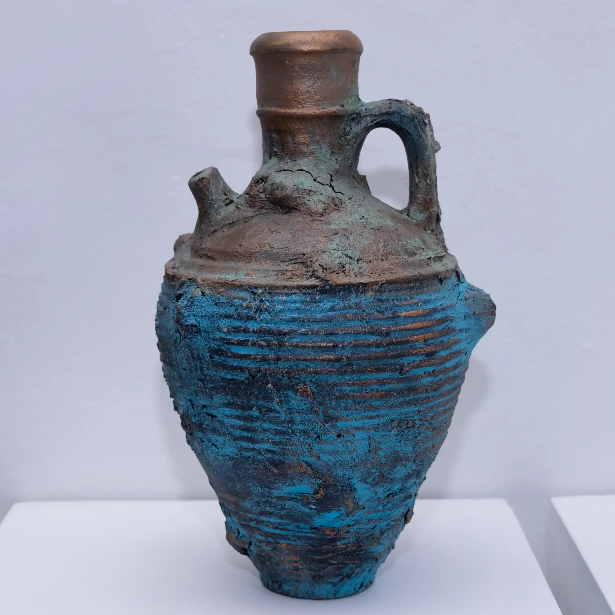 Hand-Aged Blue Decorative Table Jar with Artisan Details