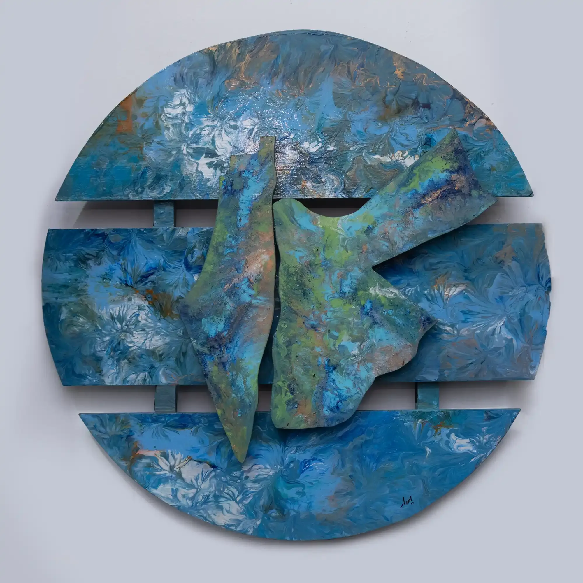 Artisan Round Blue Abstract Design Wall Art for Home and Office