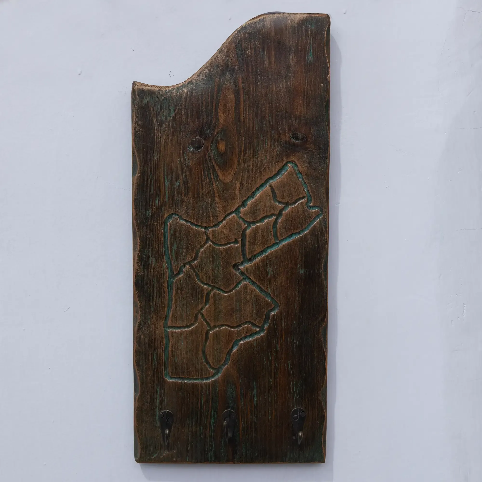 Handmade Engraved Jordan Map Wall Key Holder with Artisan Details