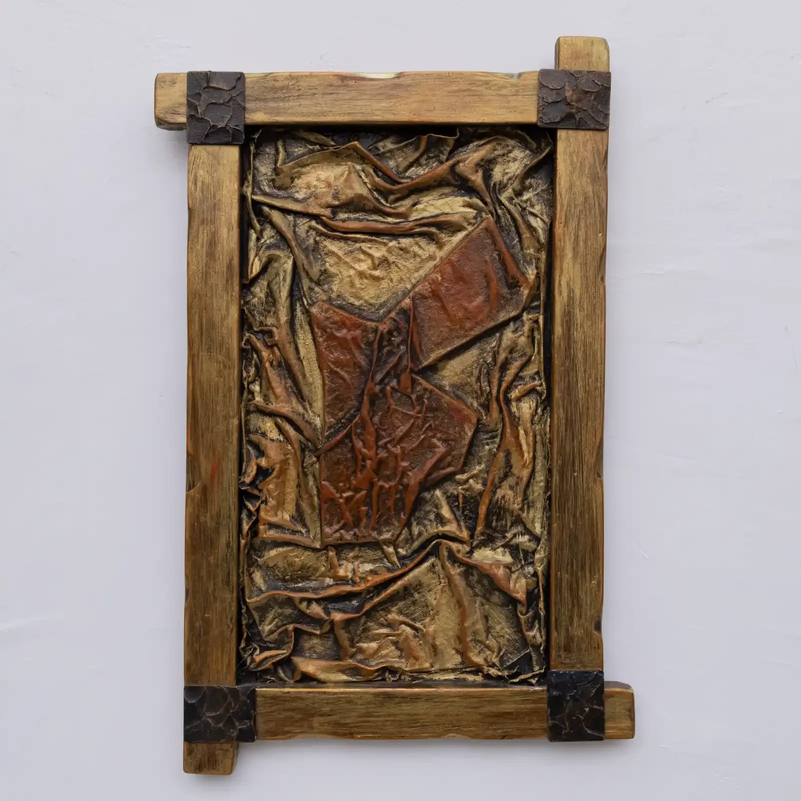 Decorative Wall Art with Copper-Tone Relief with Wooden Frame