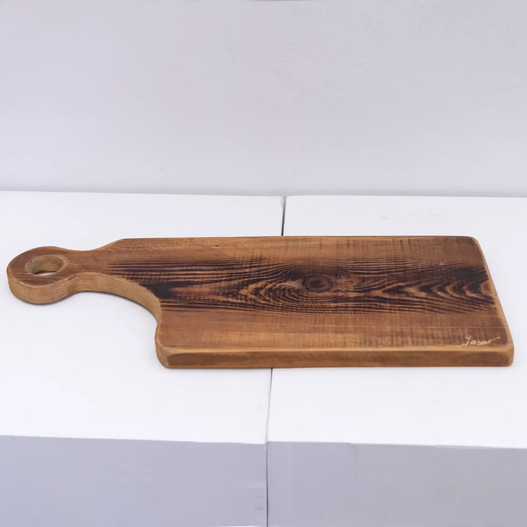 Handcrafted Paddle-Shaped Wooden Serving Board with Artisan Details