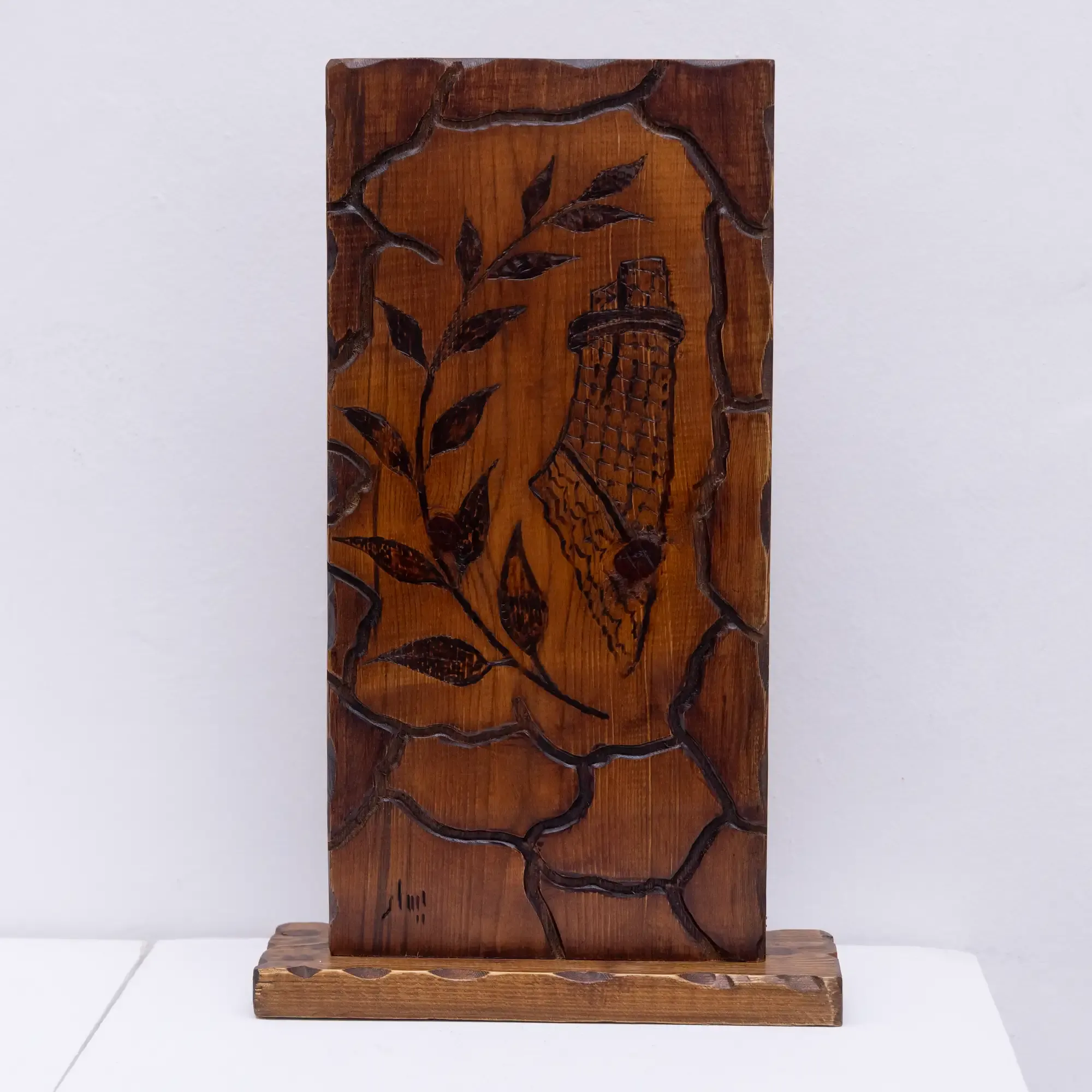 Handcrafted Engraved Olive Branch Wood Decorative Table Accent