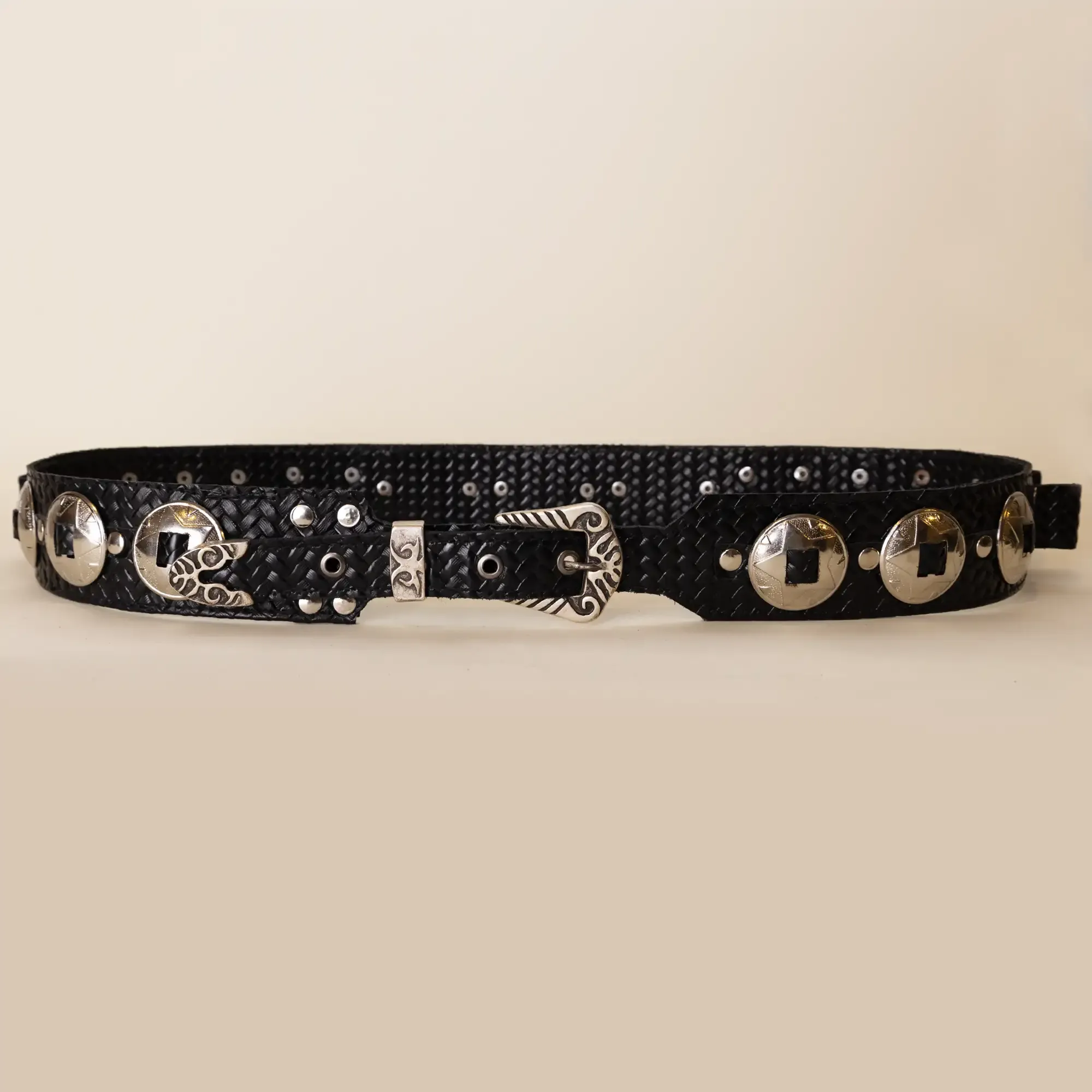 Handmade Black Western Style with Metal Studs Leather Belt