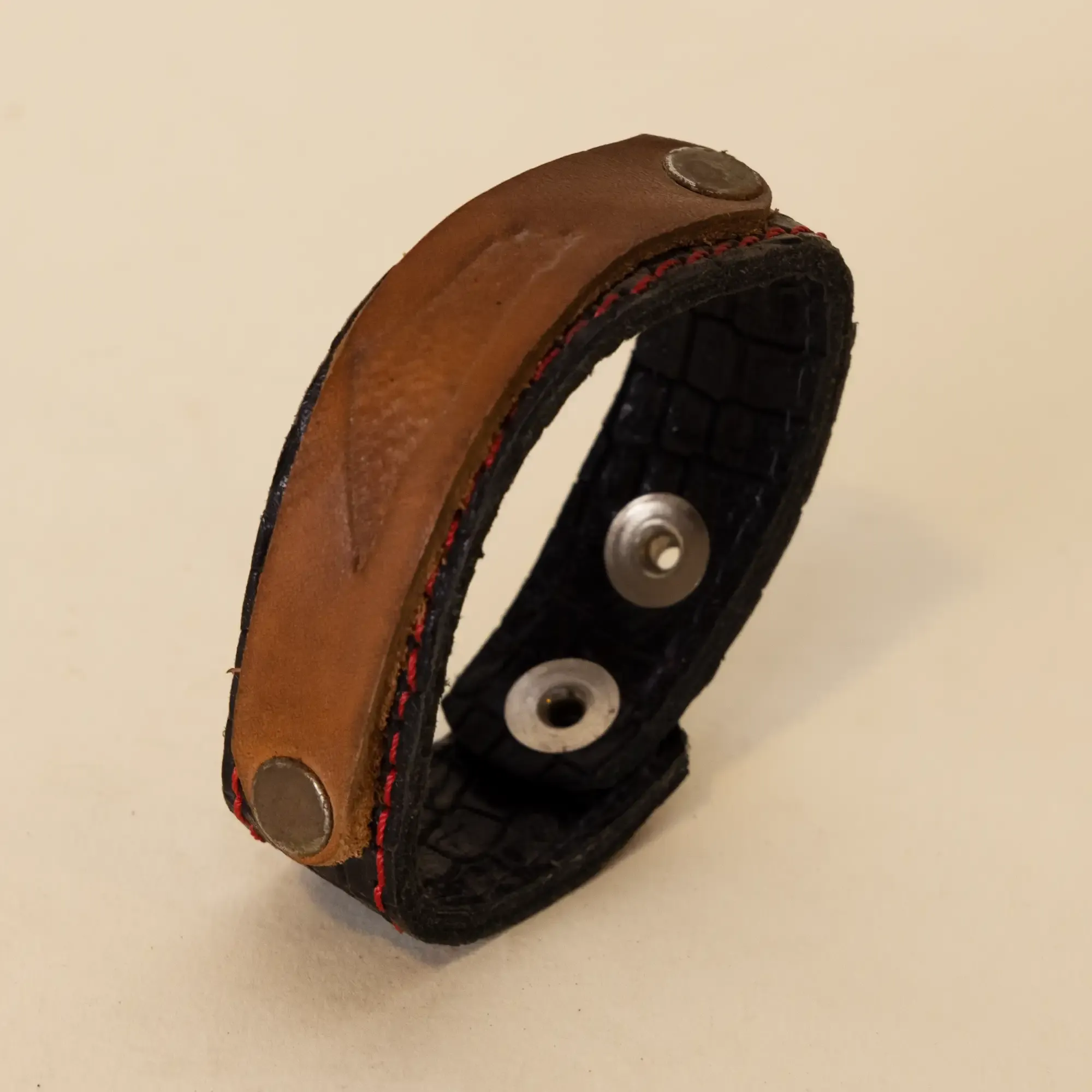 Brown and Black Minimalist Leather Bracelet with Artisan Finish