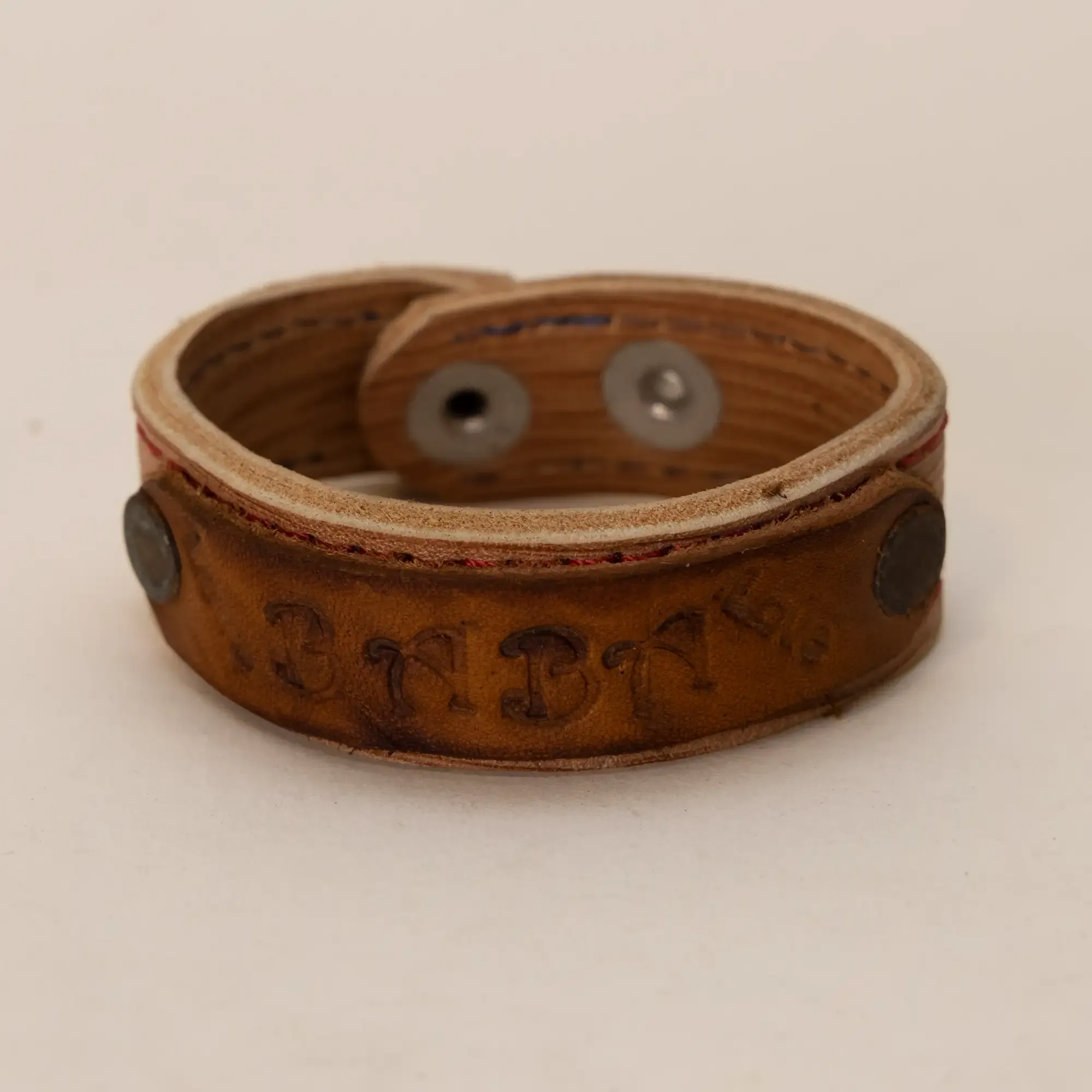 Handmade Brown Embossed with Snap Closure Leather Bracelet