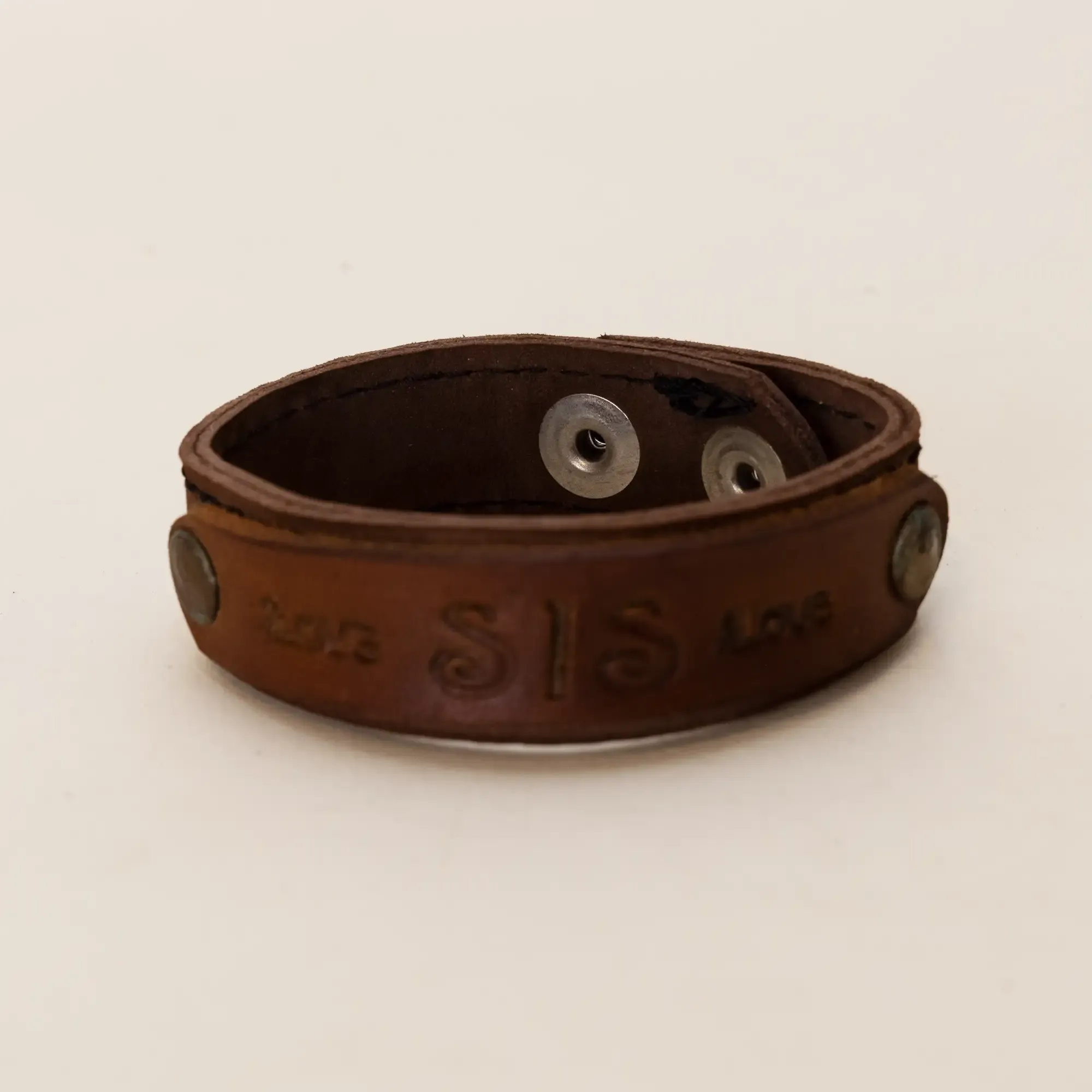 Brown with SIS Lettering Leather Bracelet with Artisan Finish