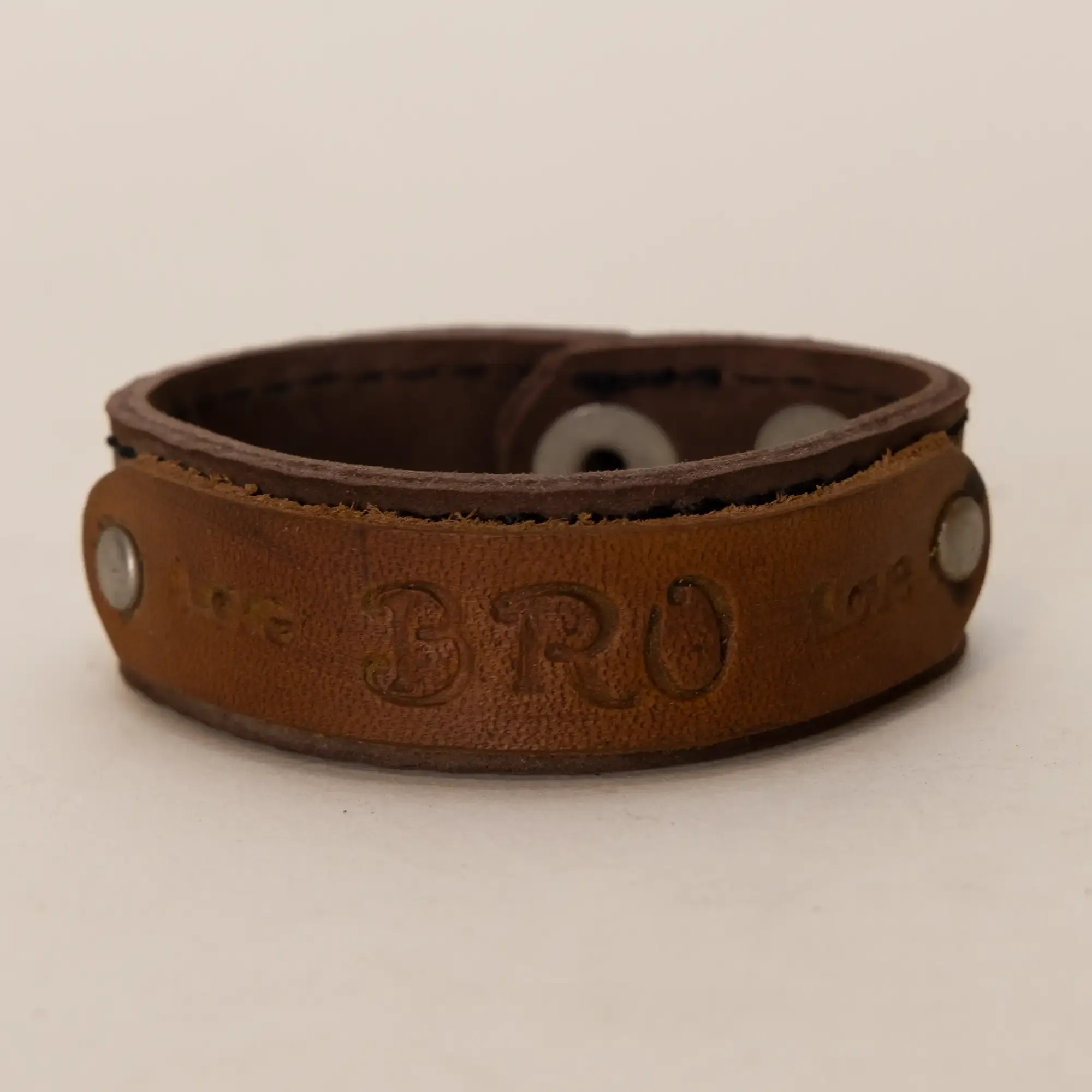Brown with BRO Lettering Leather Bracelet with Artisan Finish