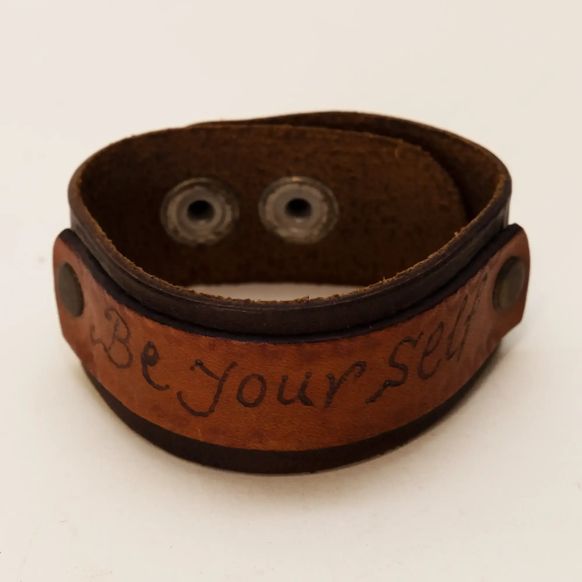 Handmade Brown with Be Yourself Lettering Leather Bracelet