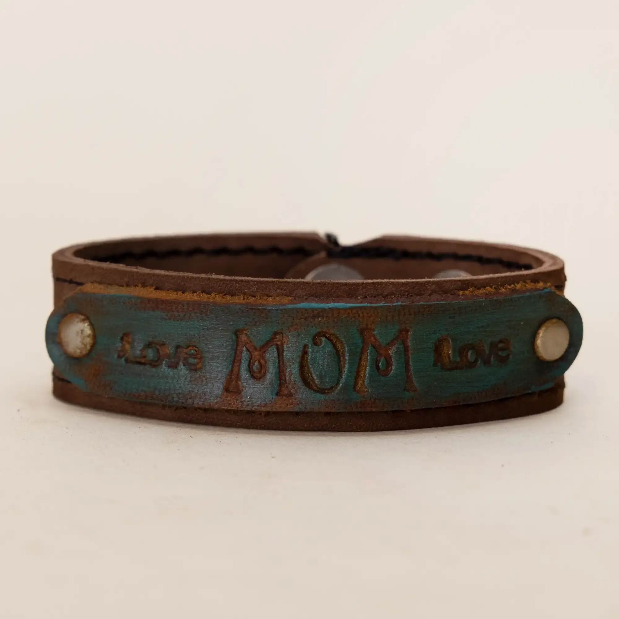 Handcrafted Brown and Turquoise with MOM Love Lettering Bracelet