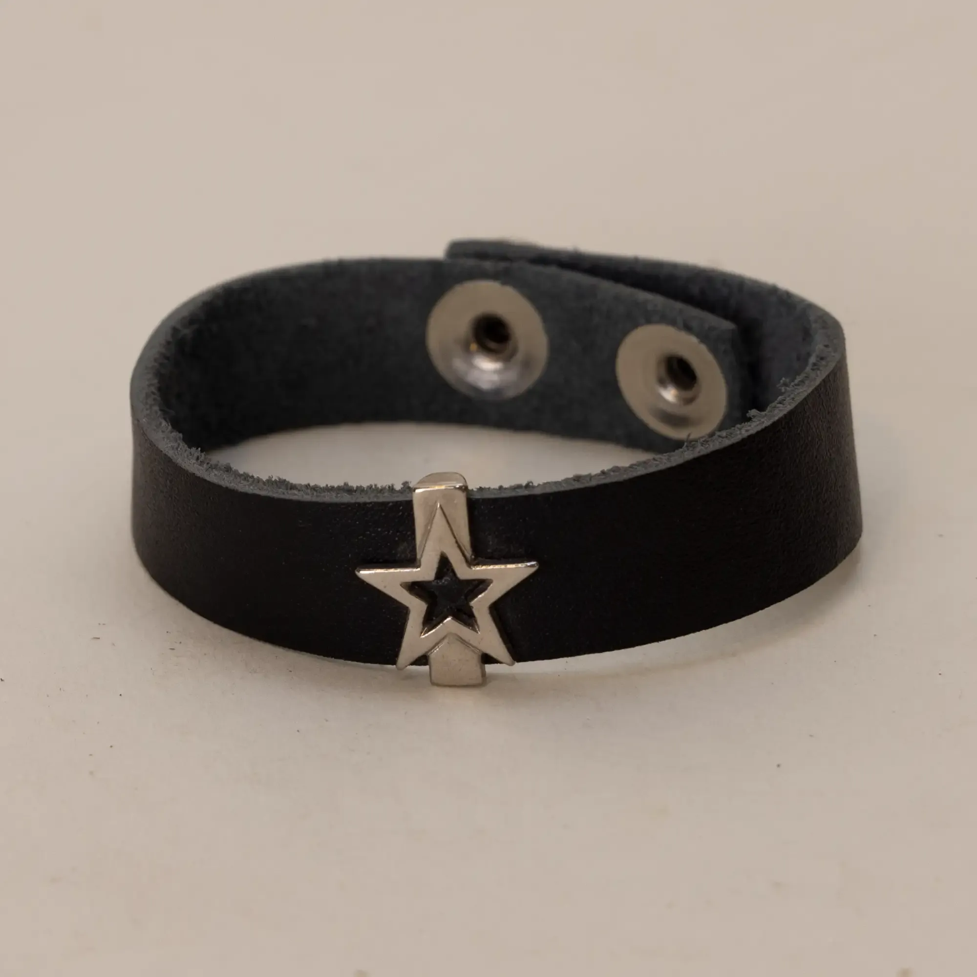 Black with Star Charm Leather Bracelet with Artisan Finish