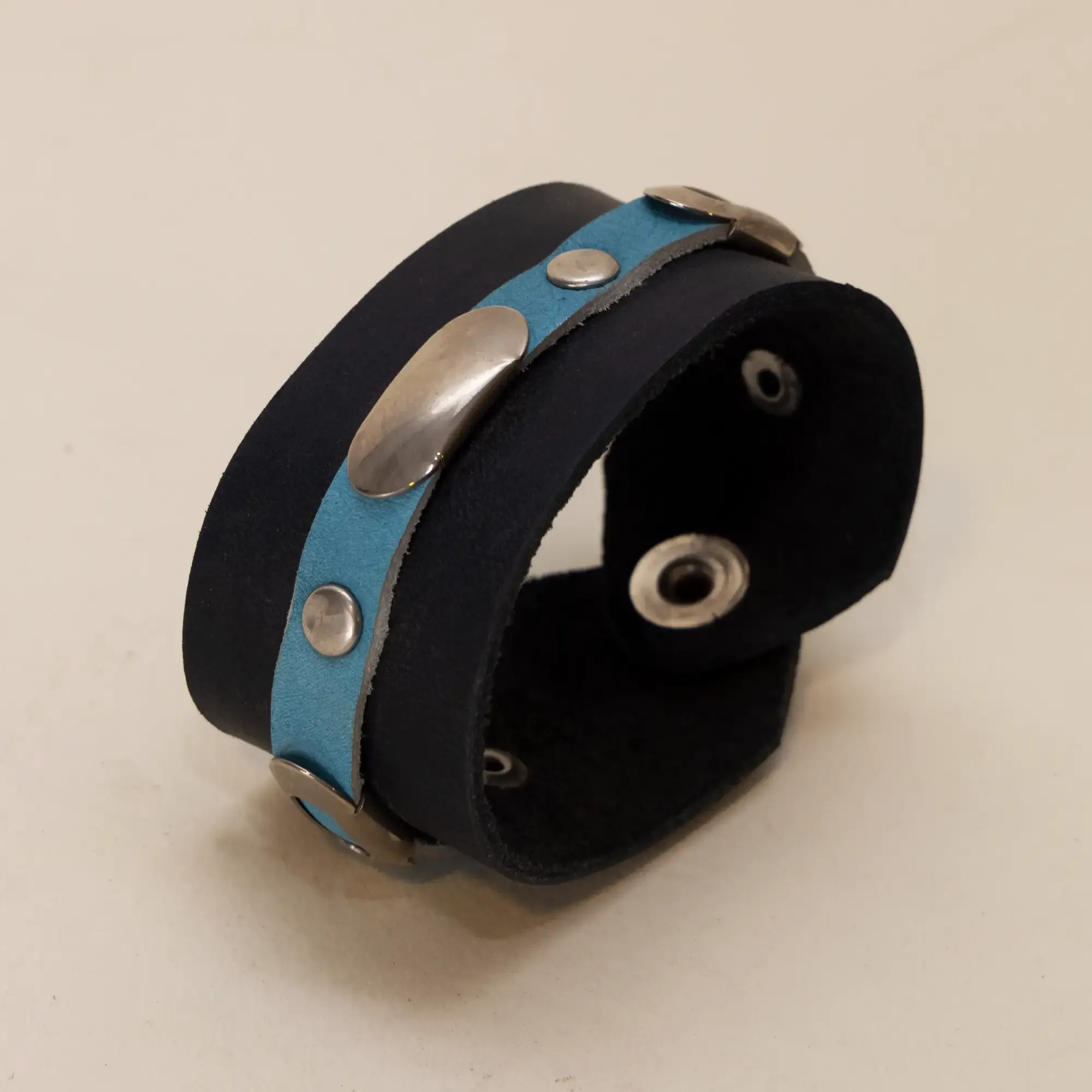 Black and Blue Multilayer Leather Bracelet with Artisan Finish