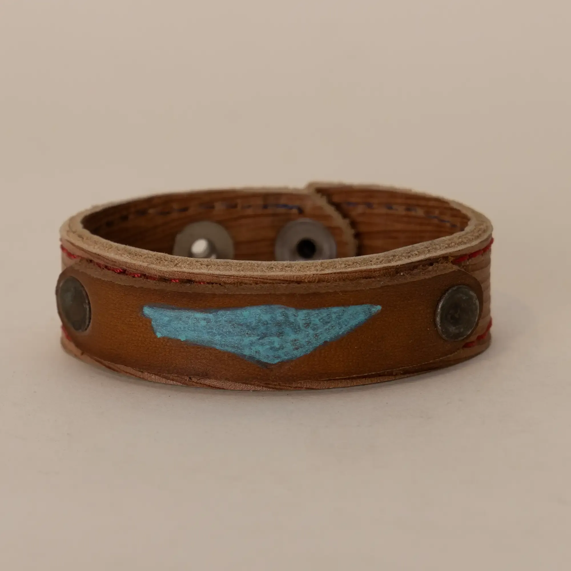 Brown with Turquoise Inlay Leather Bracelet with Artisan Finish