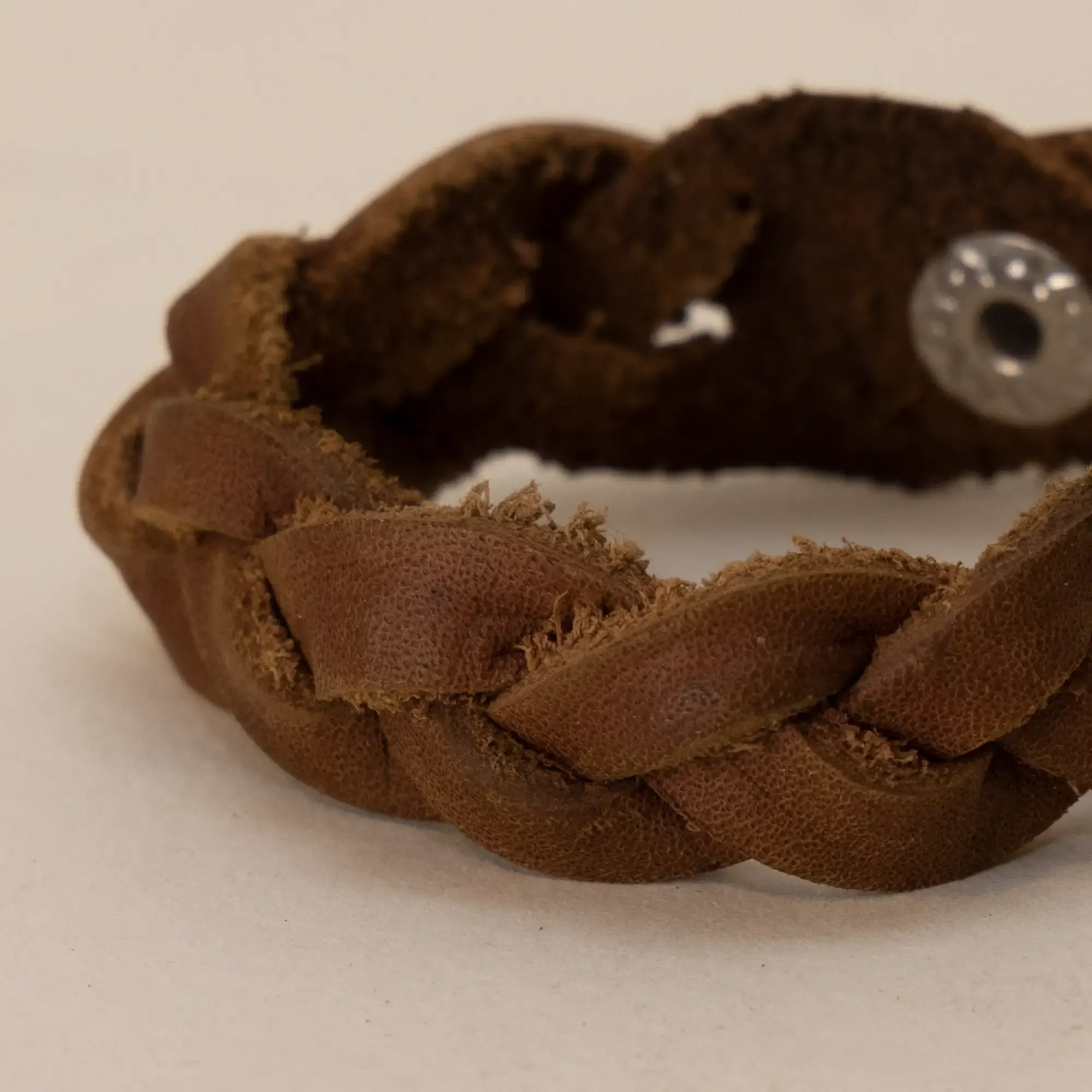 Handcrafted Braided Brown Leather Bracelet with Artisan Finish