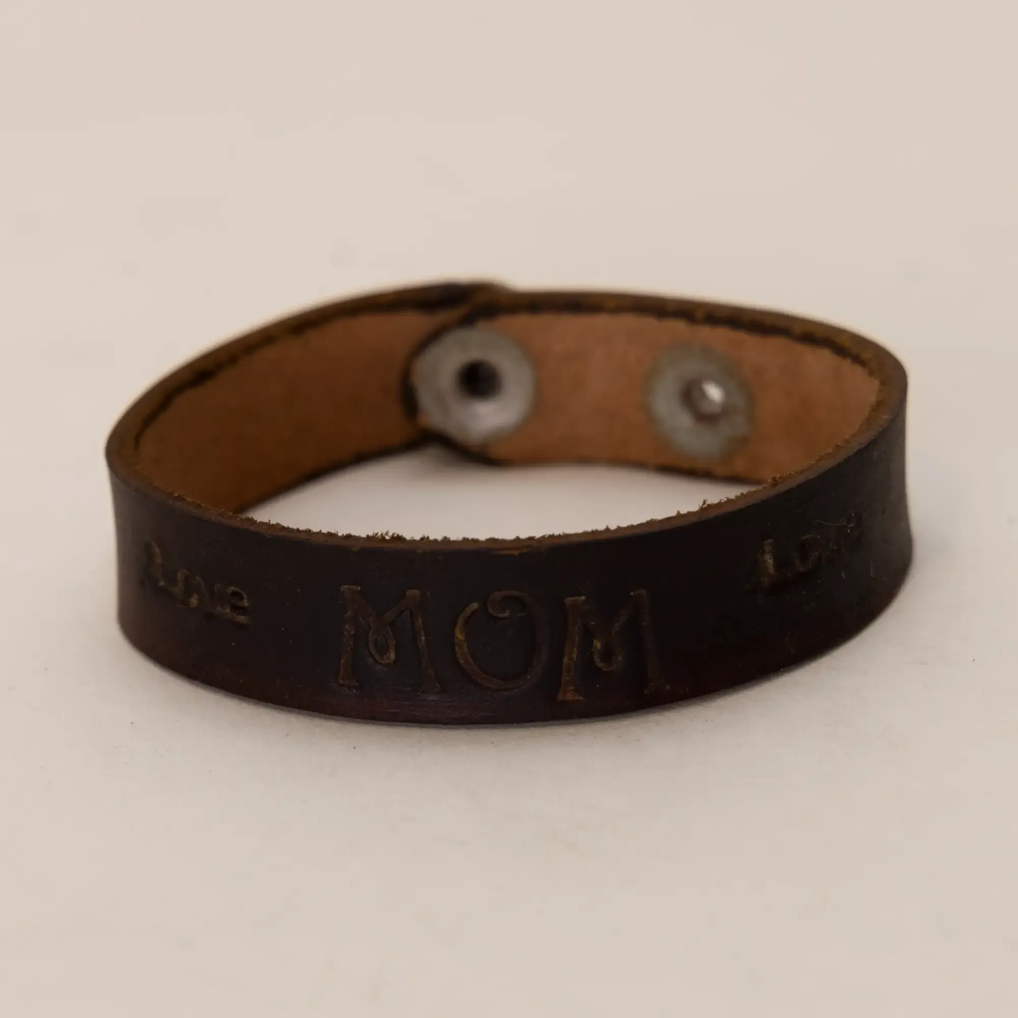 Brown with MOM Lettering Leather Bracelet with Artisan Finish