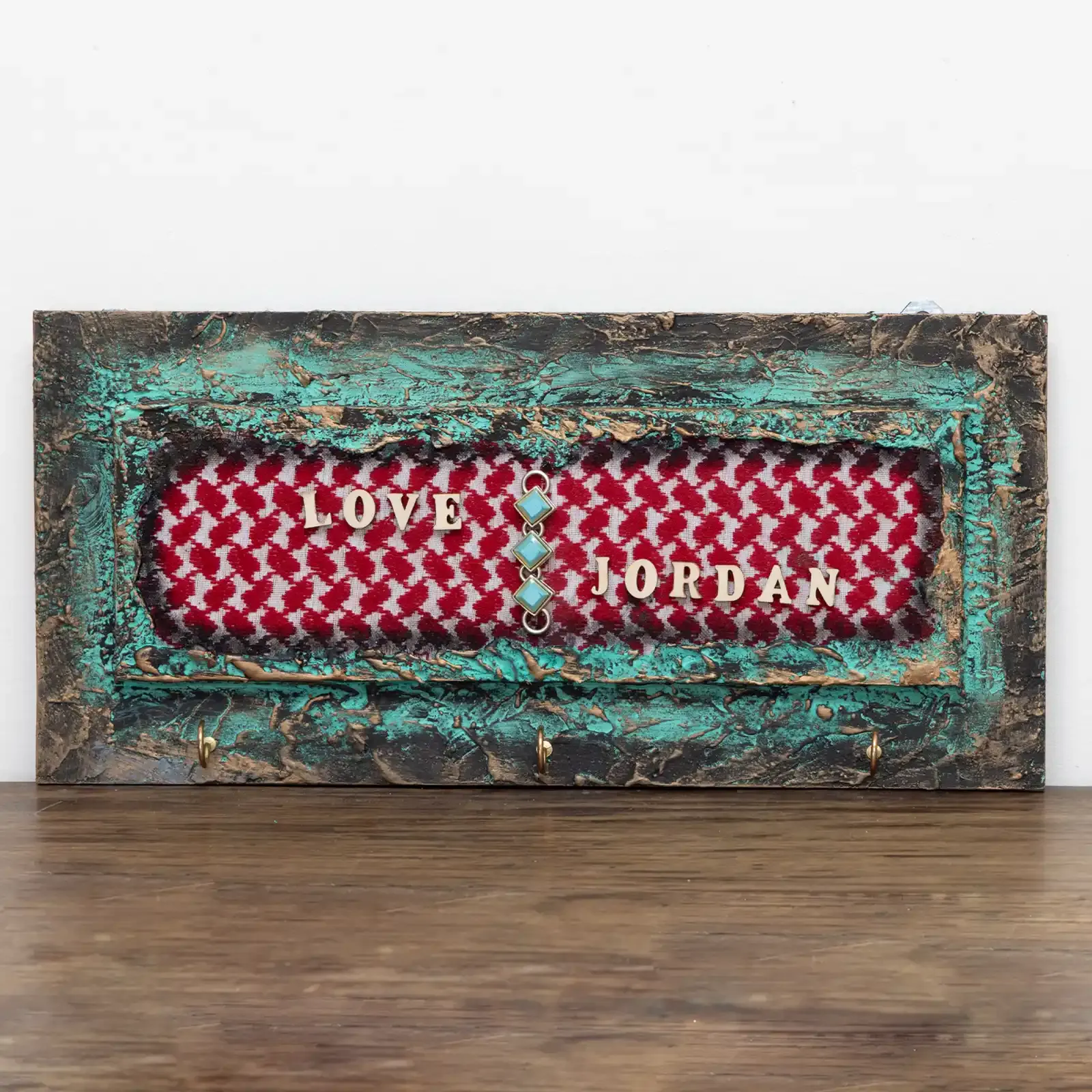 Handcrafted Love Jordan Keffiyeh Panel Decorative Wall Key Holder