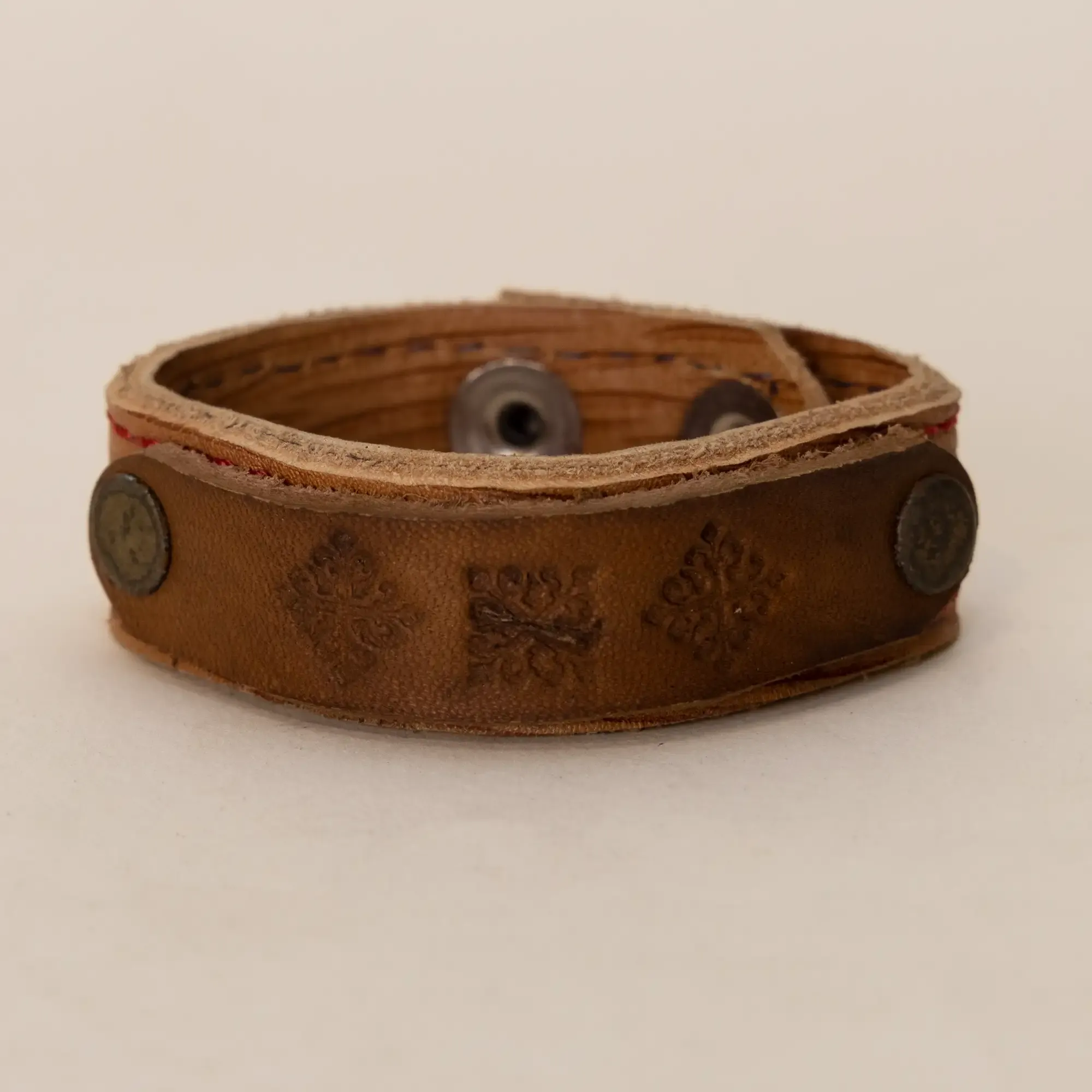 Brown with Embossed Patterns Leather Bracelet with Artisan Finish