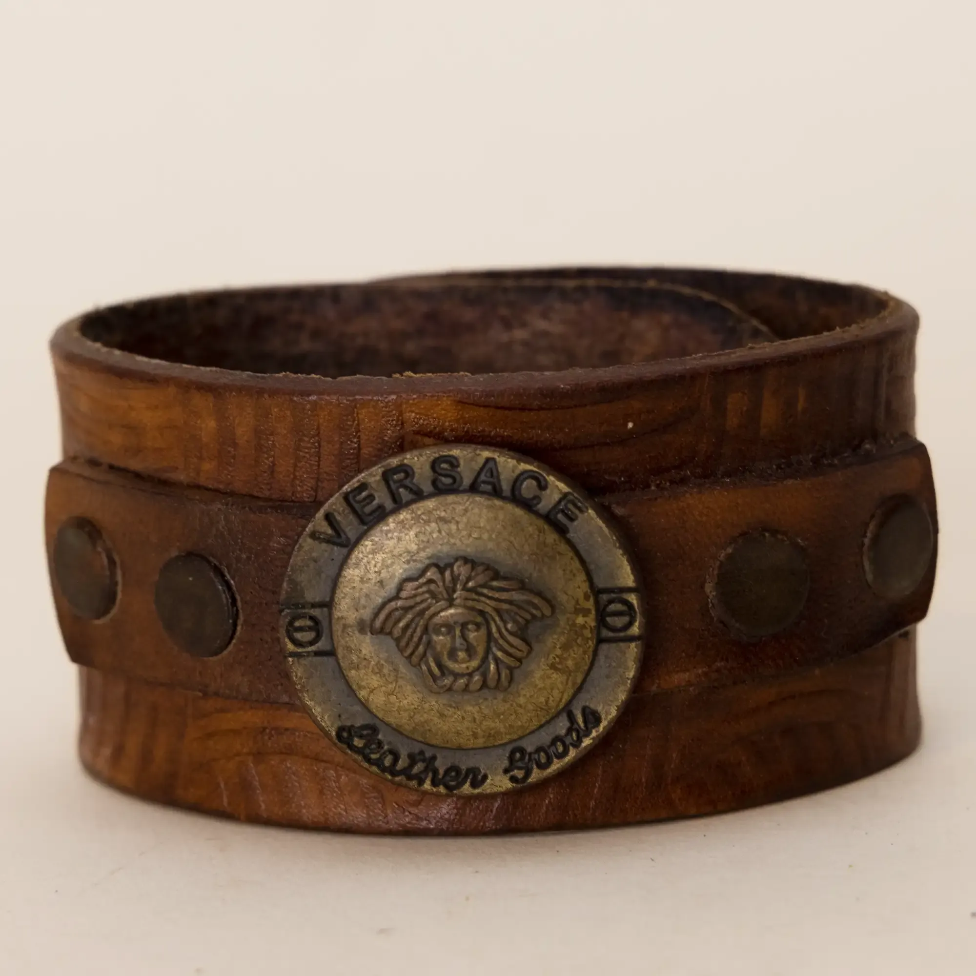 Handmade Wide Brown with Ornamental Medallion Leather Bracelet