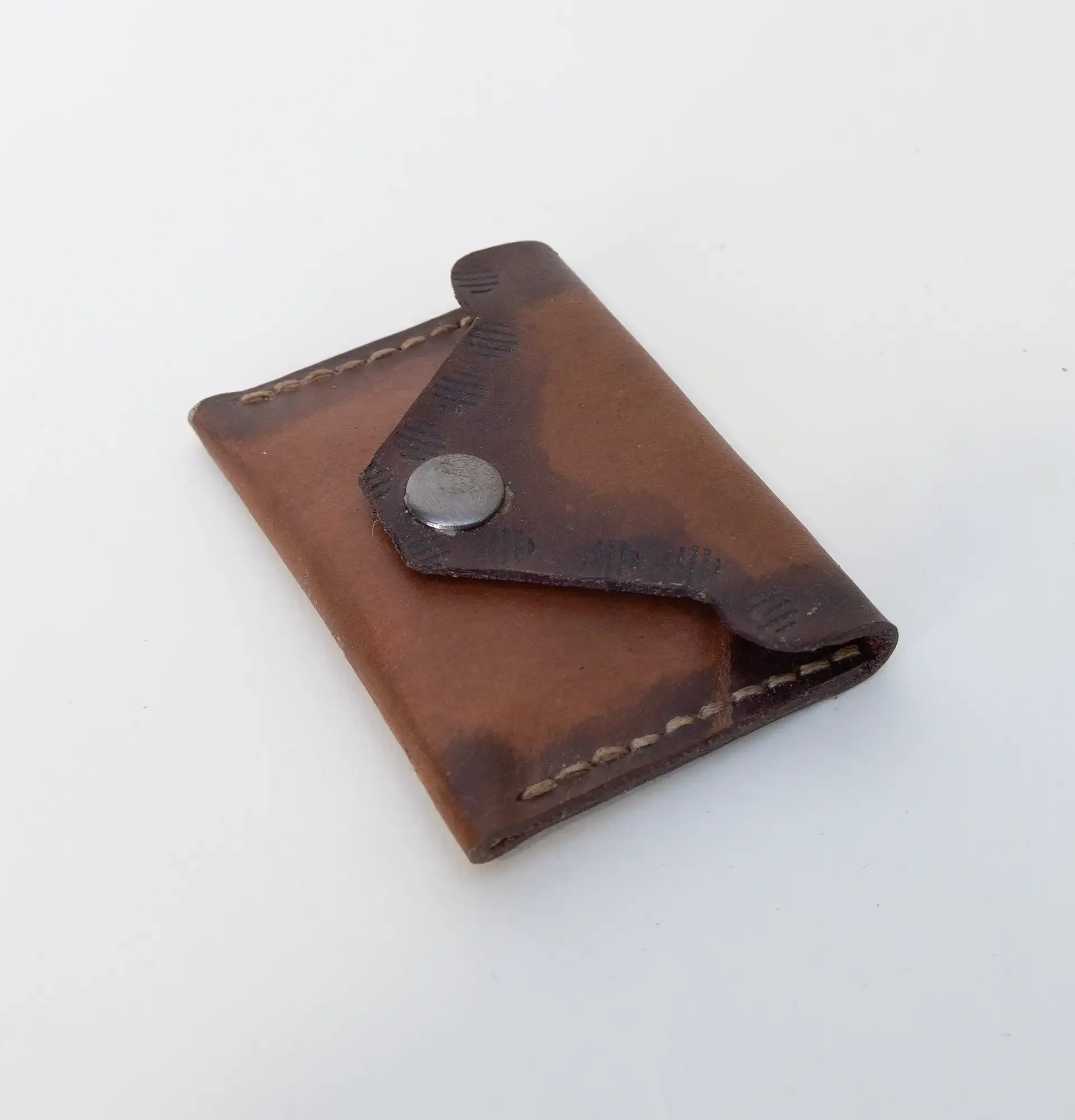 Handcrafted Brown Snap Card Holder with Artisan-Finished Details