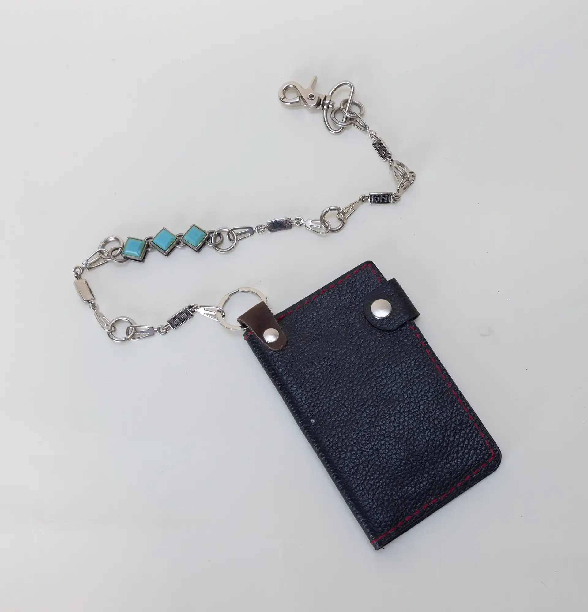 Artisan-Made Black Chain Card Wallet with Hand-Finished Details