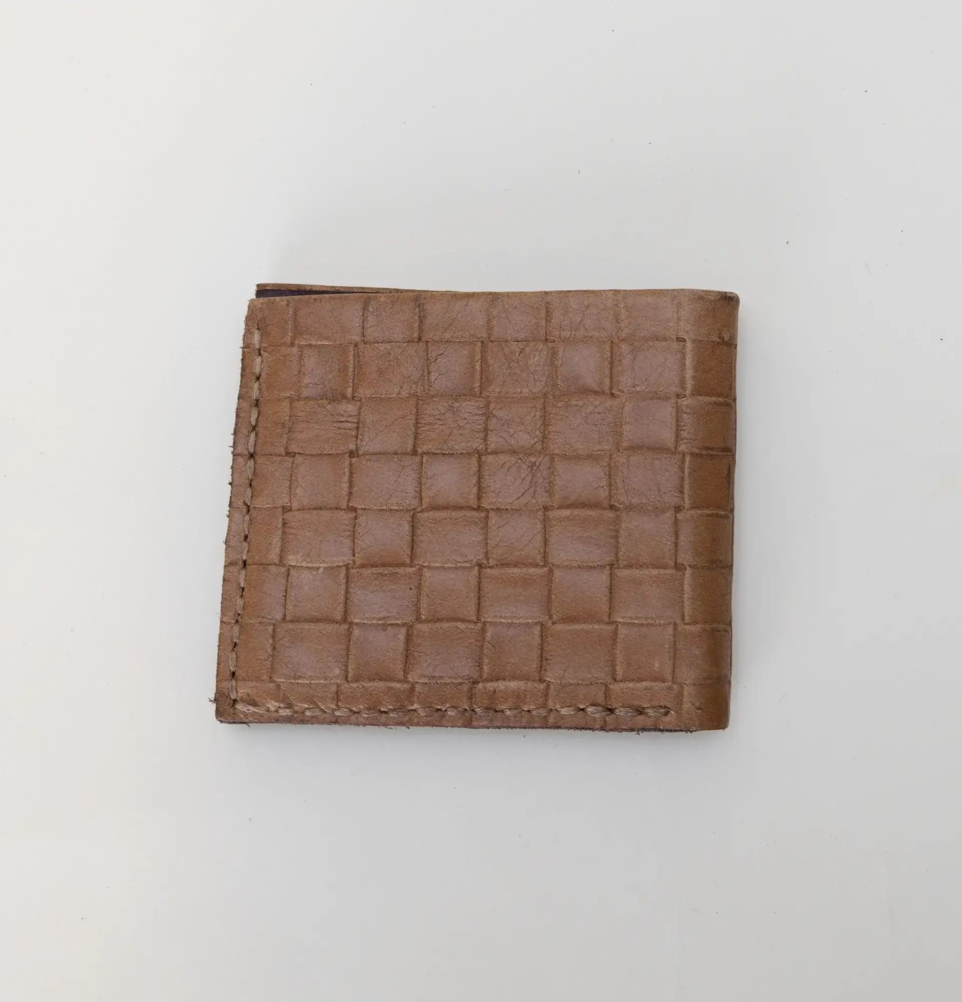 Artisan-Made Woven Tan Bifold Wallet with Hand-Finished Details