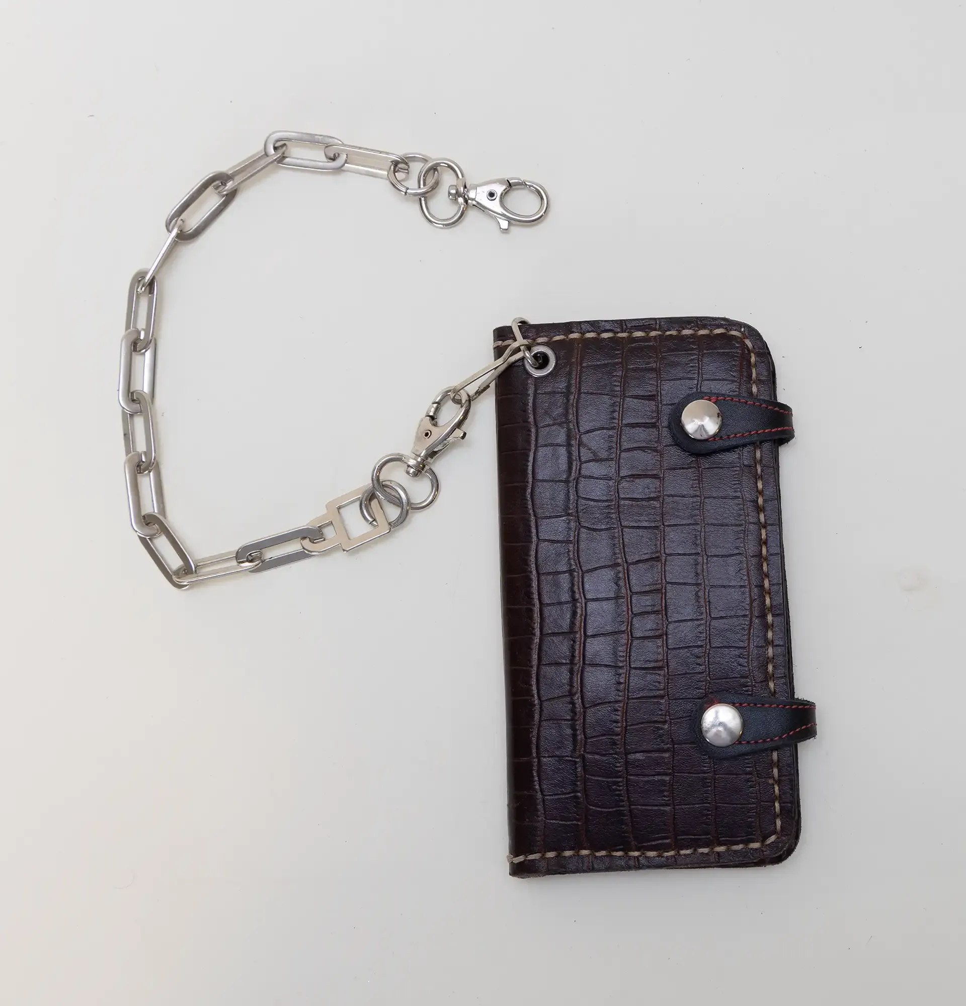Artisan-Made Croc-Texture Chain Wallet with Hand-Finished Details
