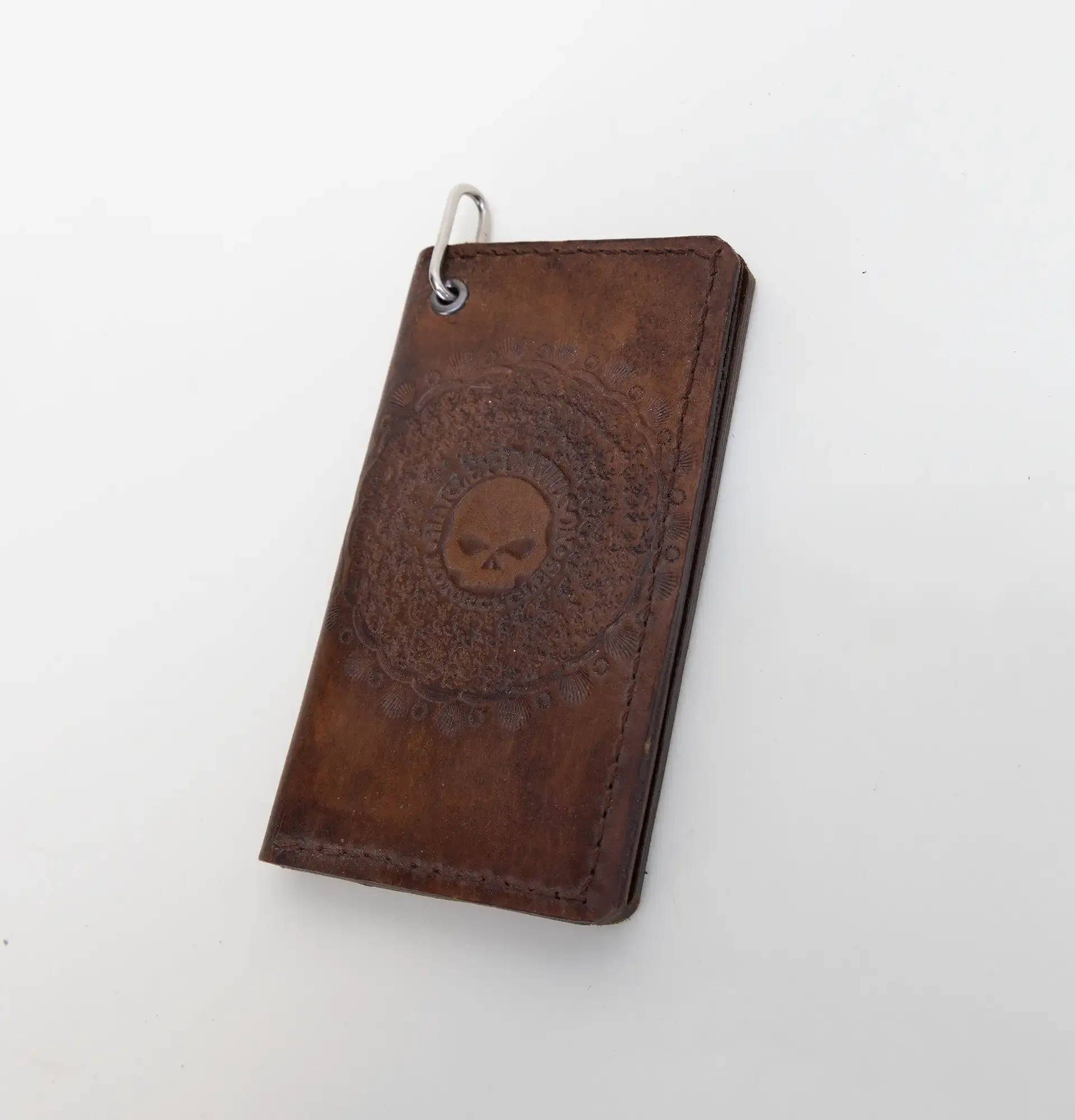 Artisan-Made Skull-Engraved Biker Wallet with Hand-Finished Details