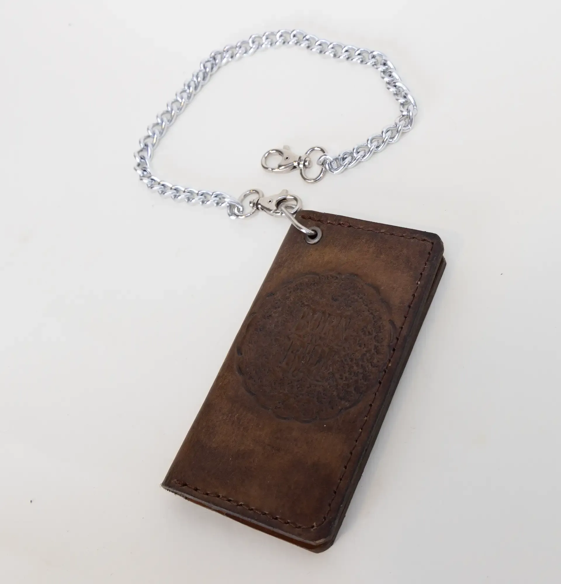 Handcrafted Dark Engraved Chain Biker Wallet with Artisan Character