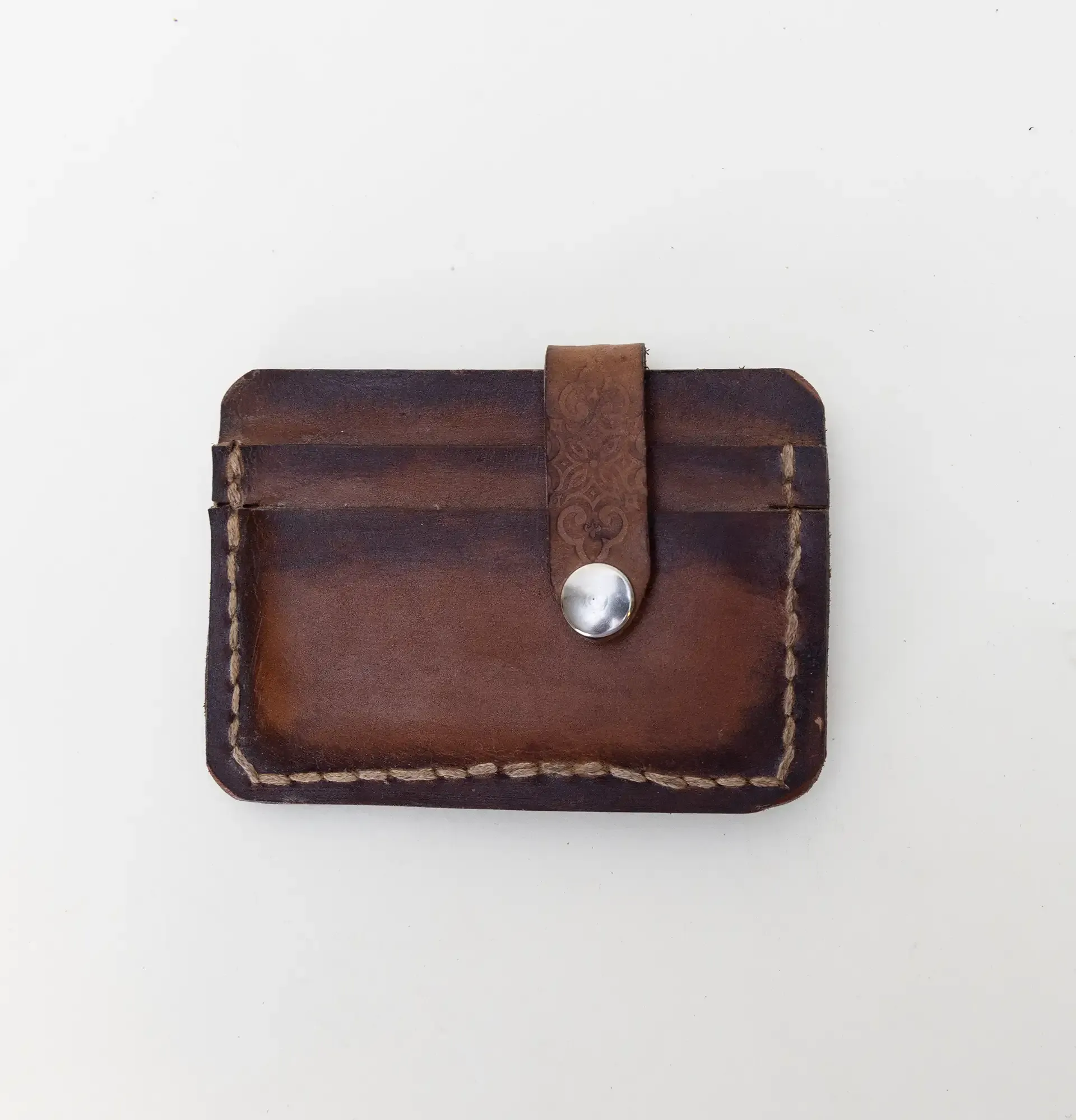 Artisan-Made Compact Brown Strap Wallet with Hand-Finished Details