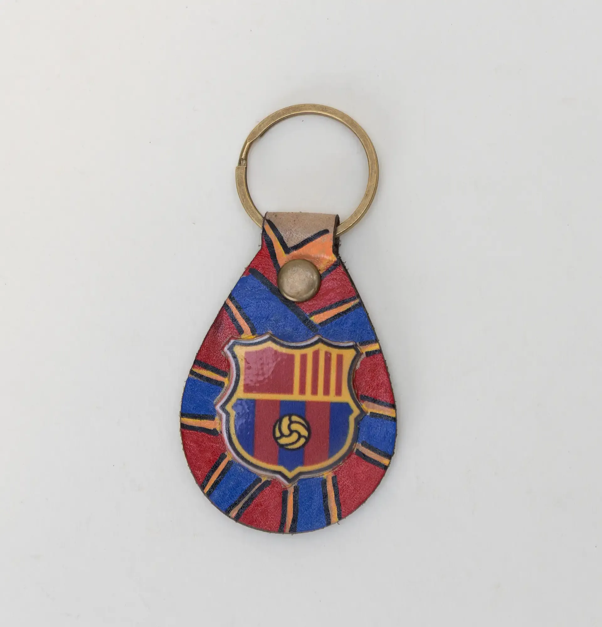 Handcrafted Leather Keychain with Barcelona Football Club Crest