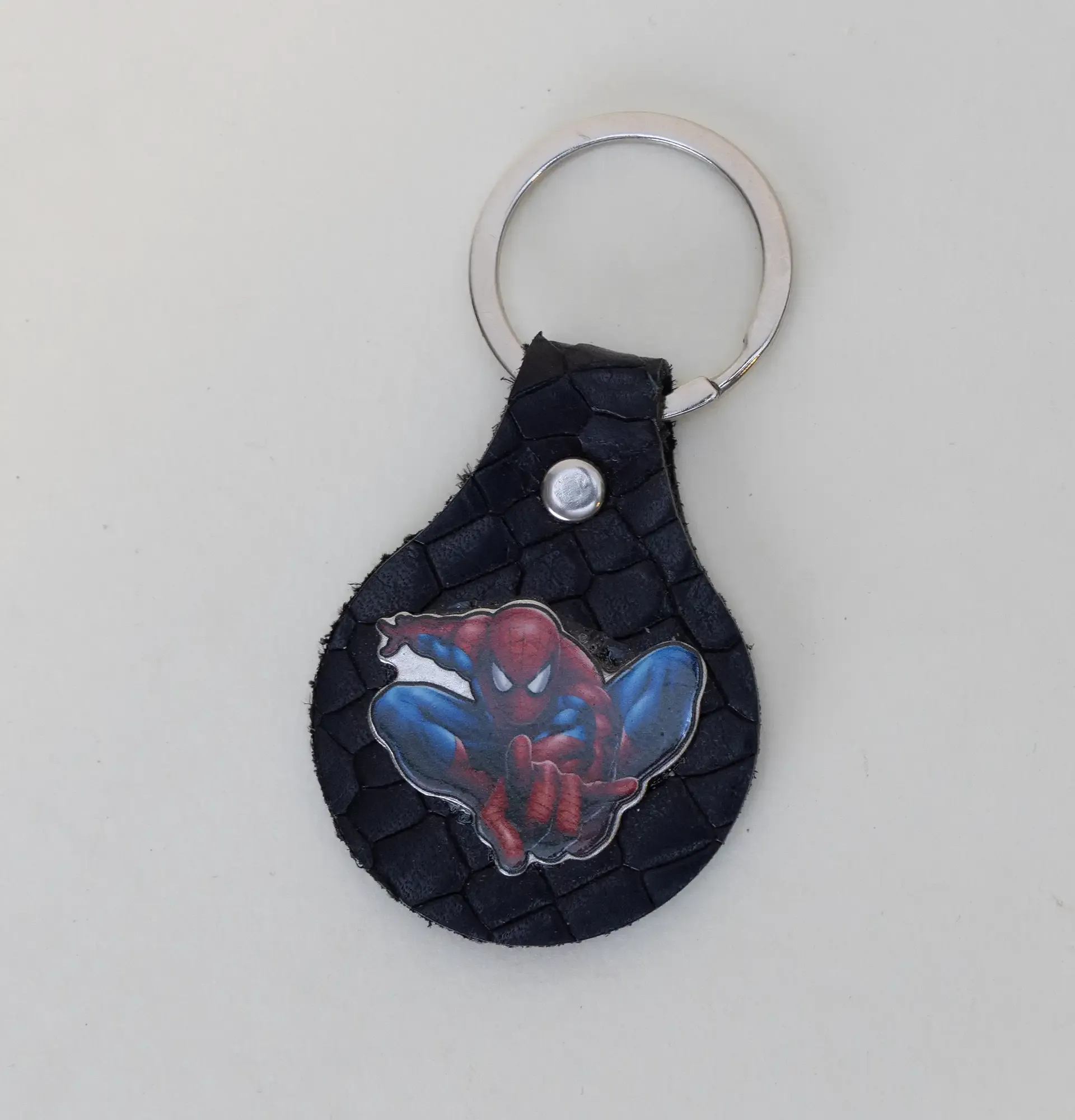 Leather Keychain with Spider-Man Character Handcrafted Design