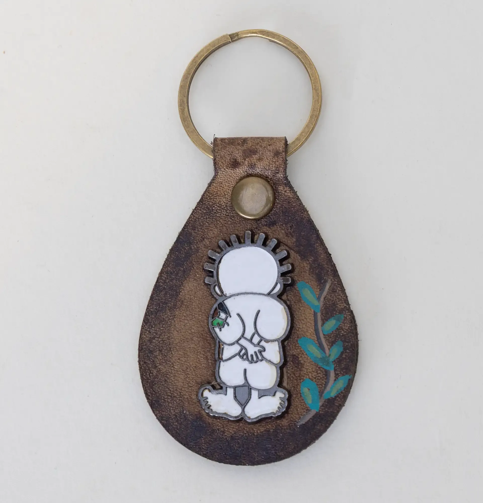 Handcrafted Leather Keychain with Handala Character with Flowers